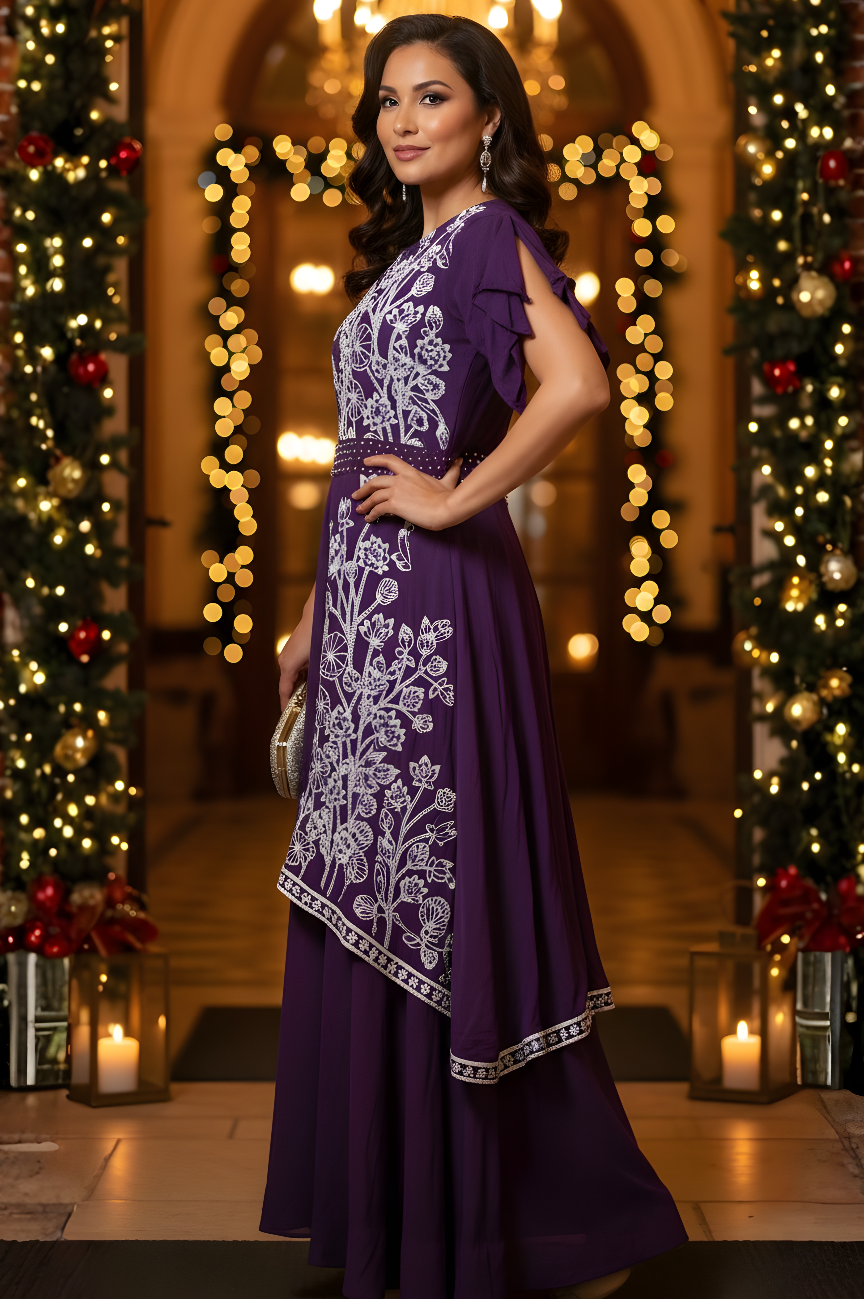 Crepe Thread Work  Front and Back One Piece Gown