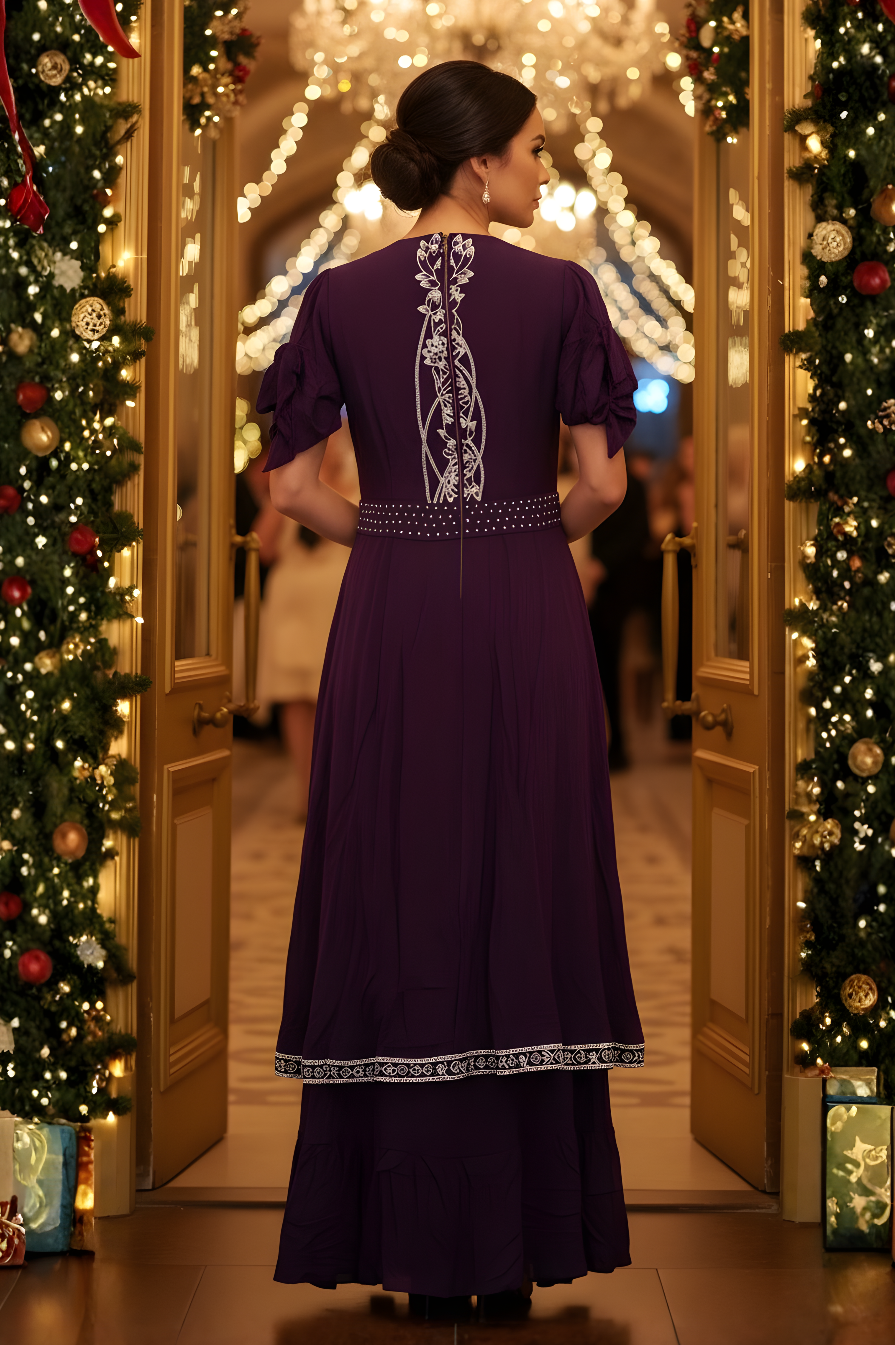 Crepe Thread Work  Front and Back One Piece Gown