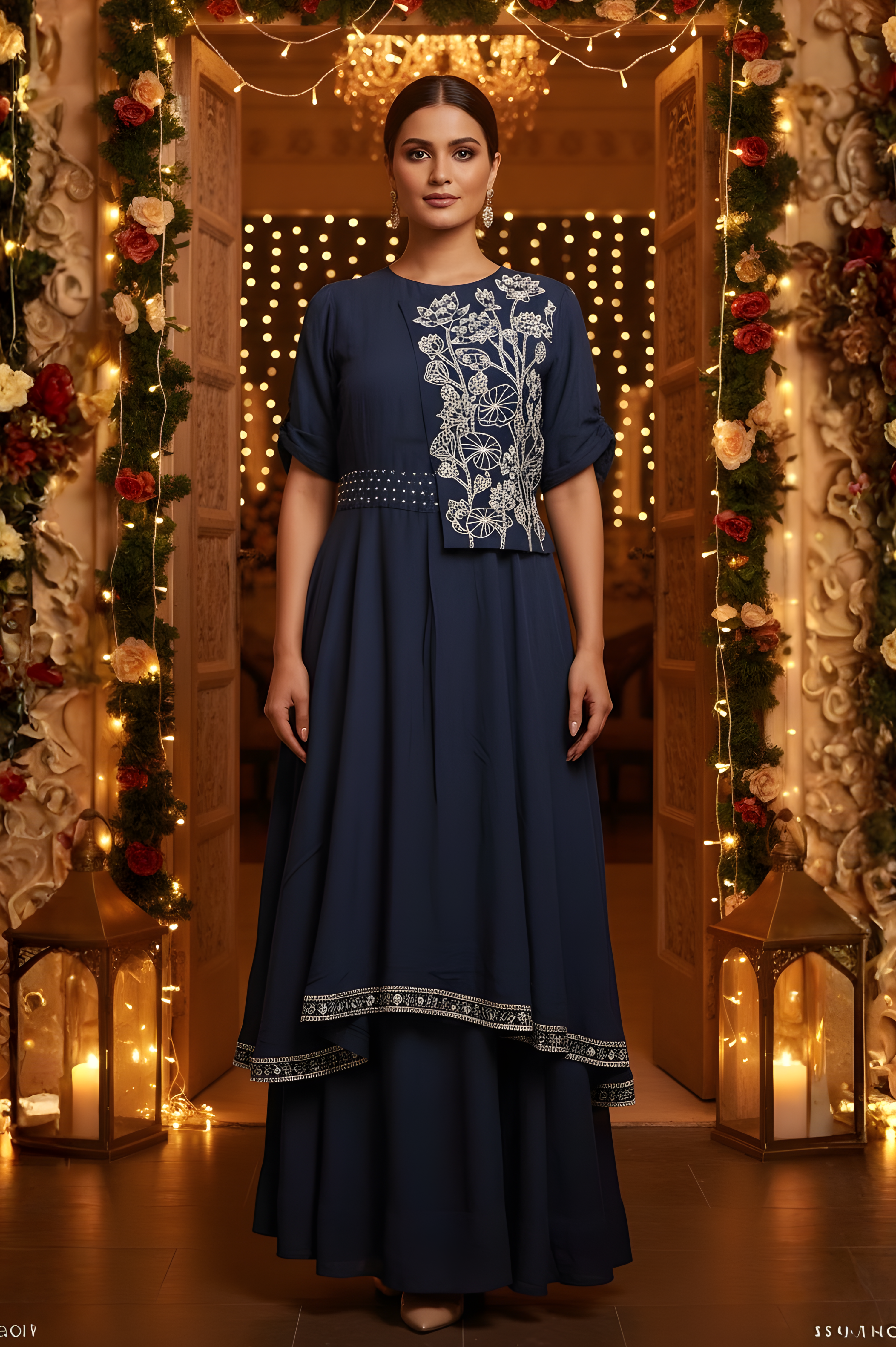 Crepe Thread Work  Front and Back One Piece Gown