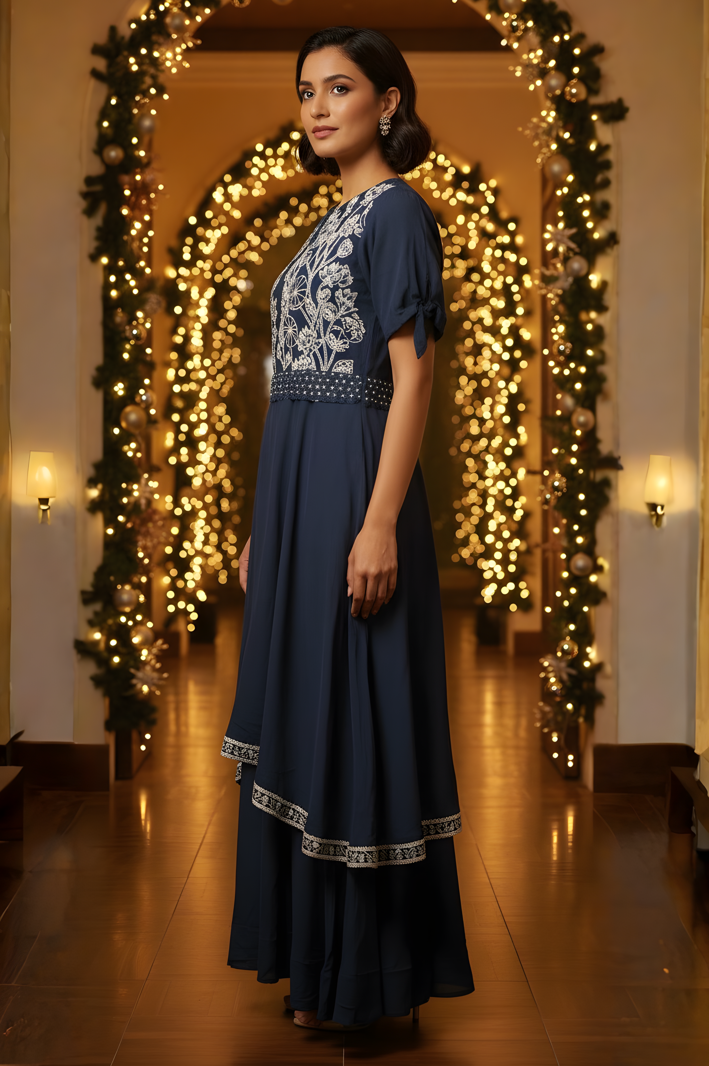 Crepe Thread Work  Front and Back One Piece Gown
