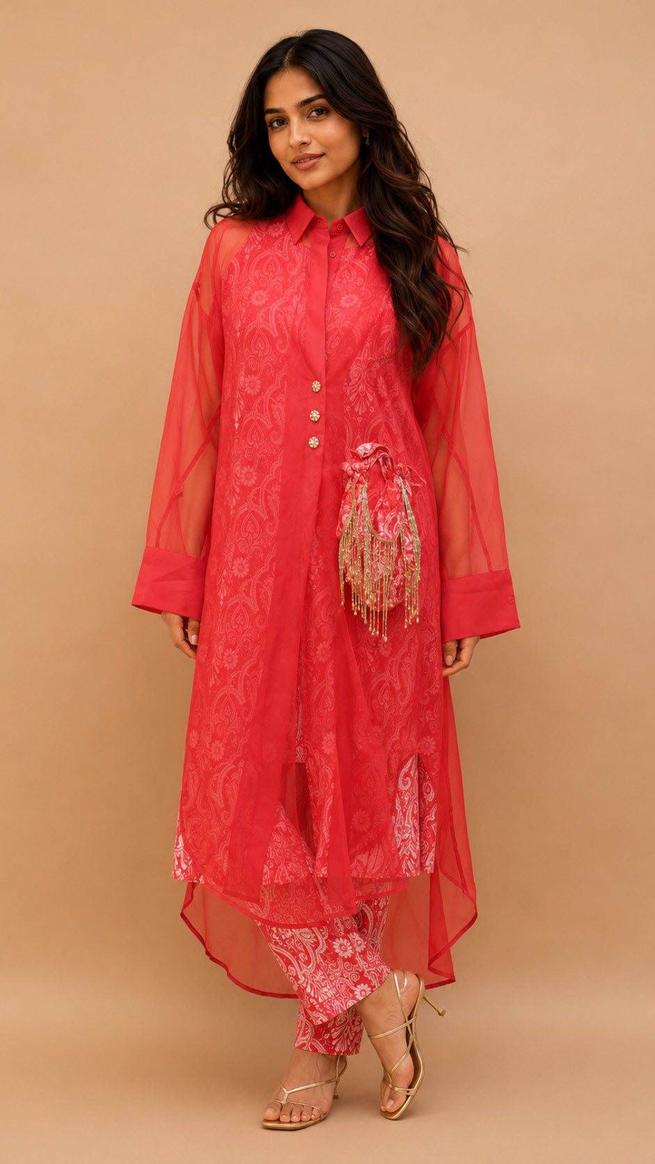 Kurta with pant  (2 piece set with printed inner an Accessories)  for traditional wear