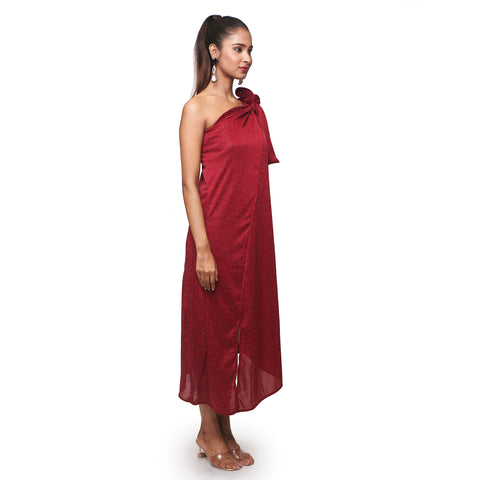 One Shoulder Knotted Sleeve Dress