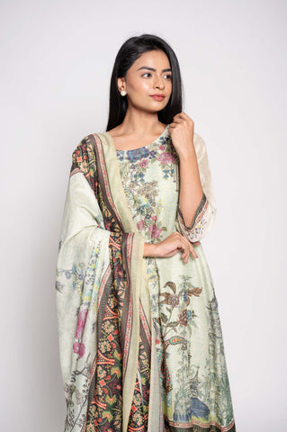 Floral Prints Kurta Set with highlighted sequins work and Dupatta
