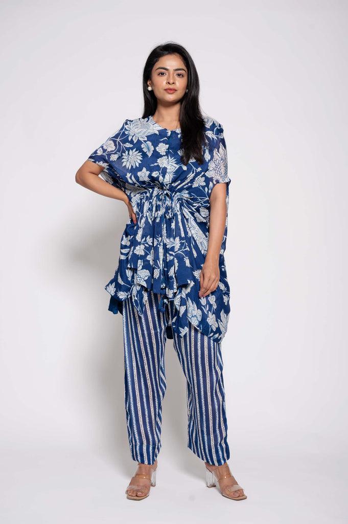 Printed Coord set with Striped Pants