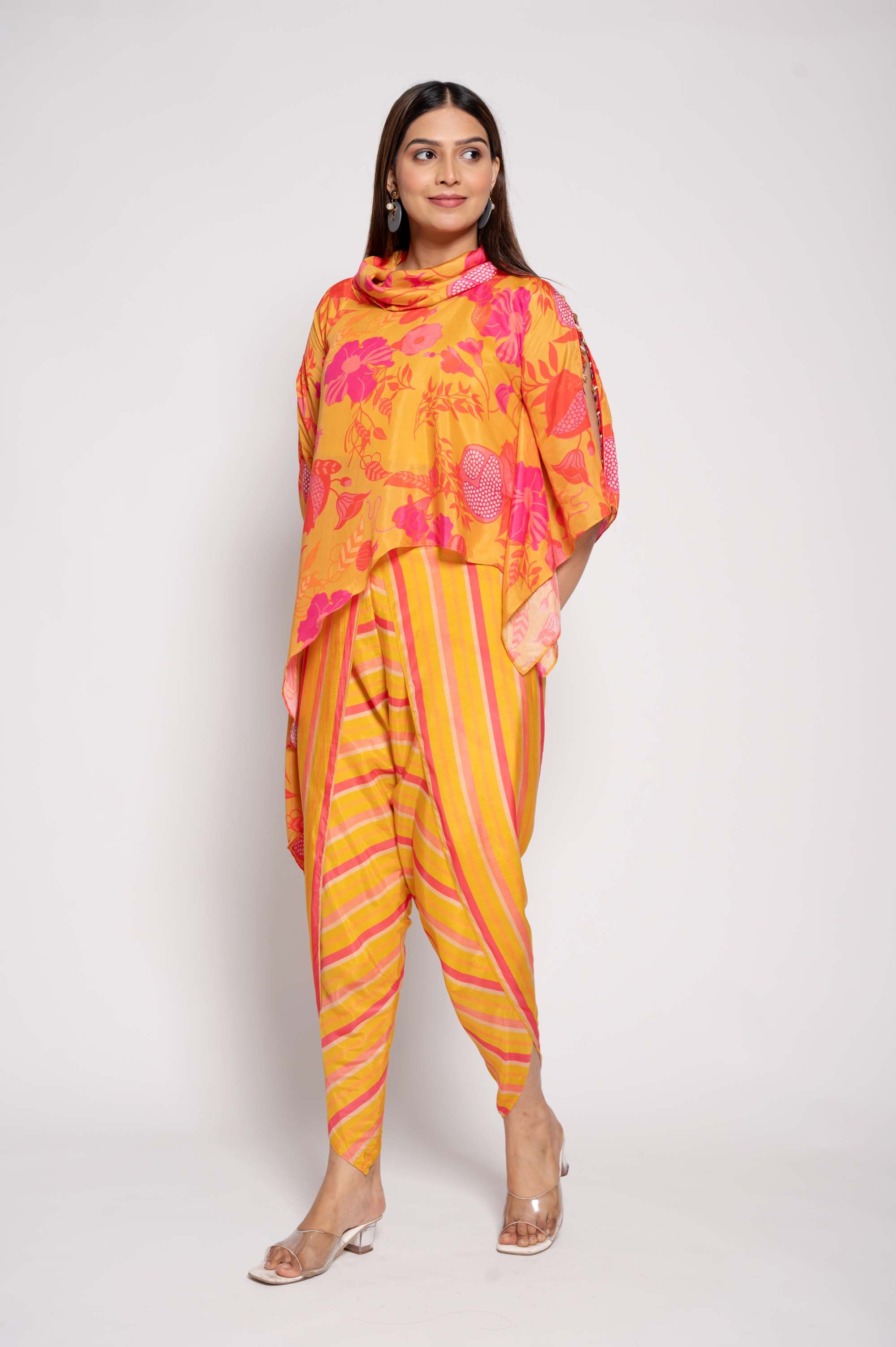 Printed Top with Striped Dhoti Co-ord