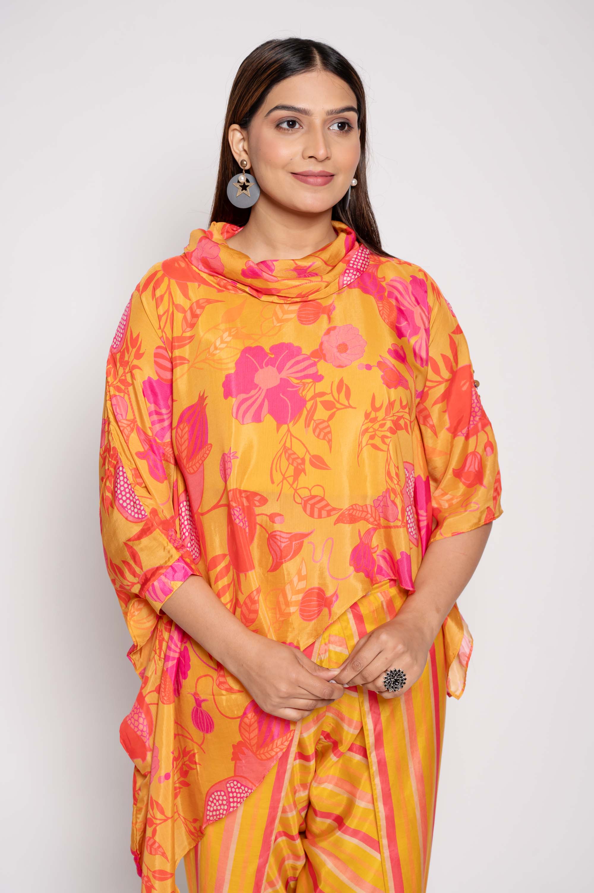 Printed Top with Striped Dhoti Co-ord