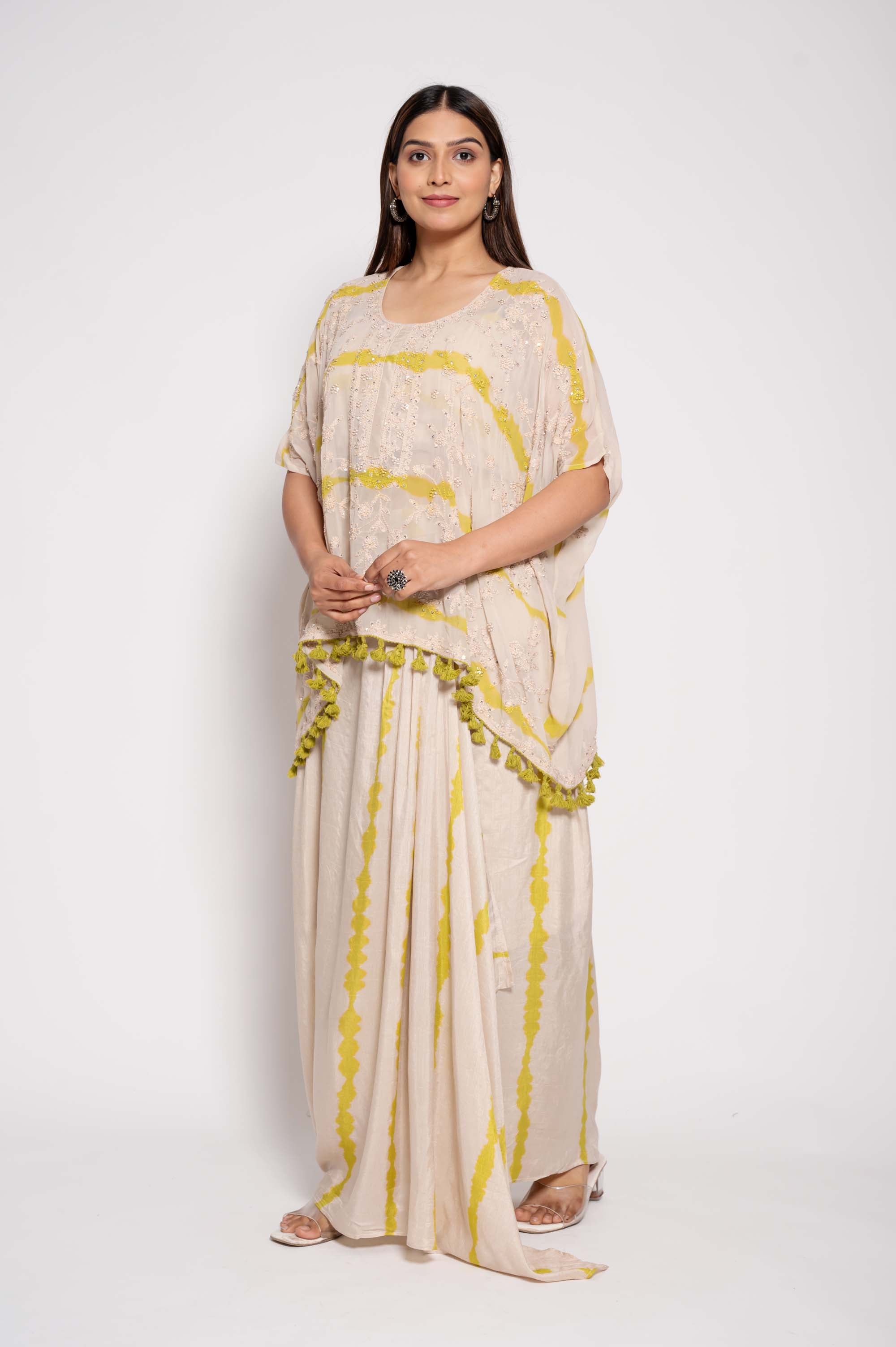 Kantha & Sequined Kaftan Top & Dhoti Style Coord Set