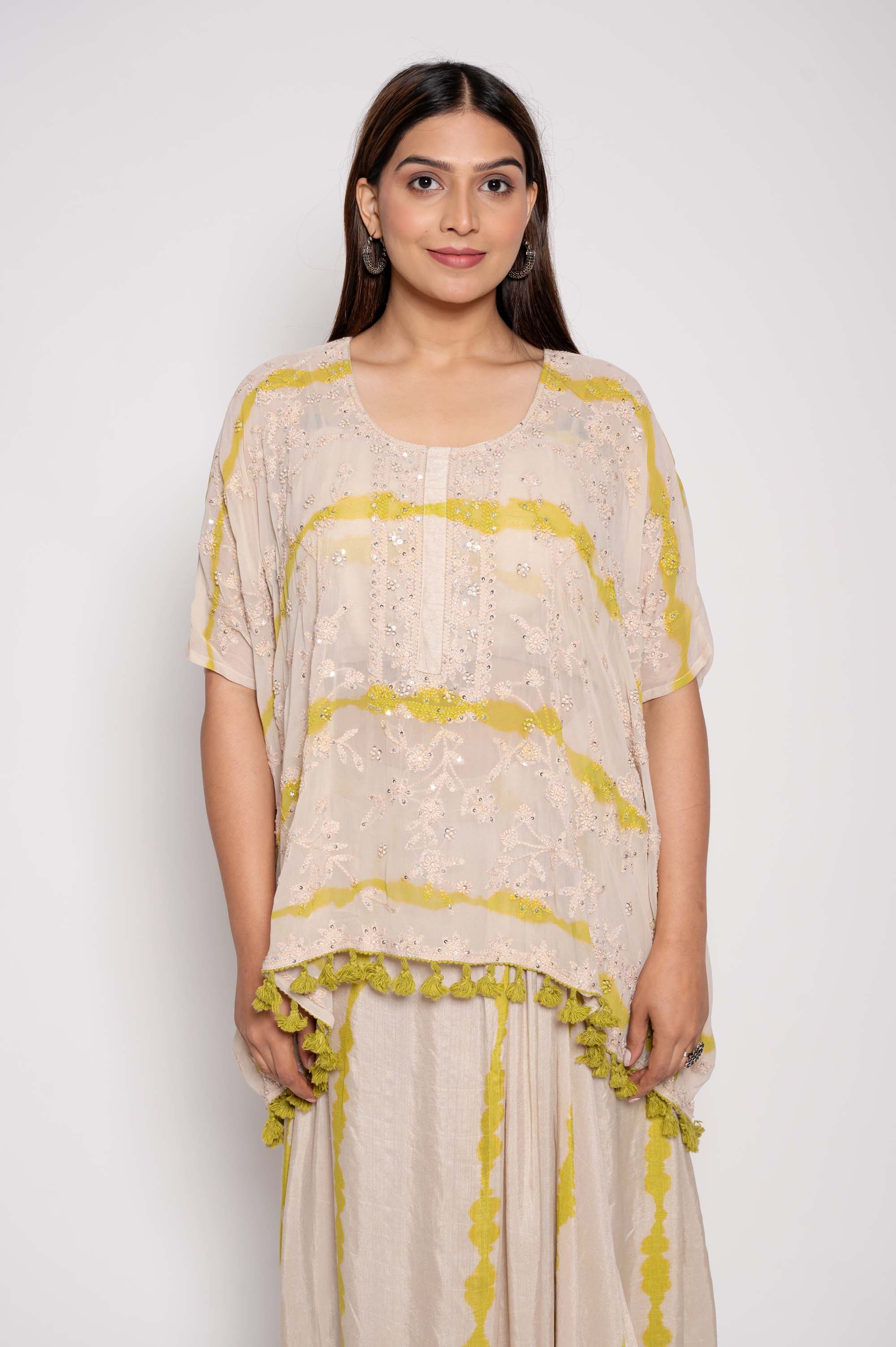 Kantha & Sequined Kaftan Top & Dhoti Style Coord Set