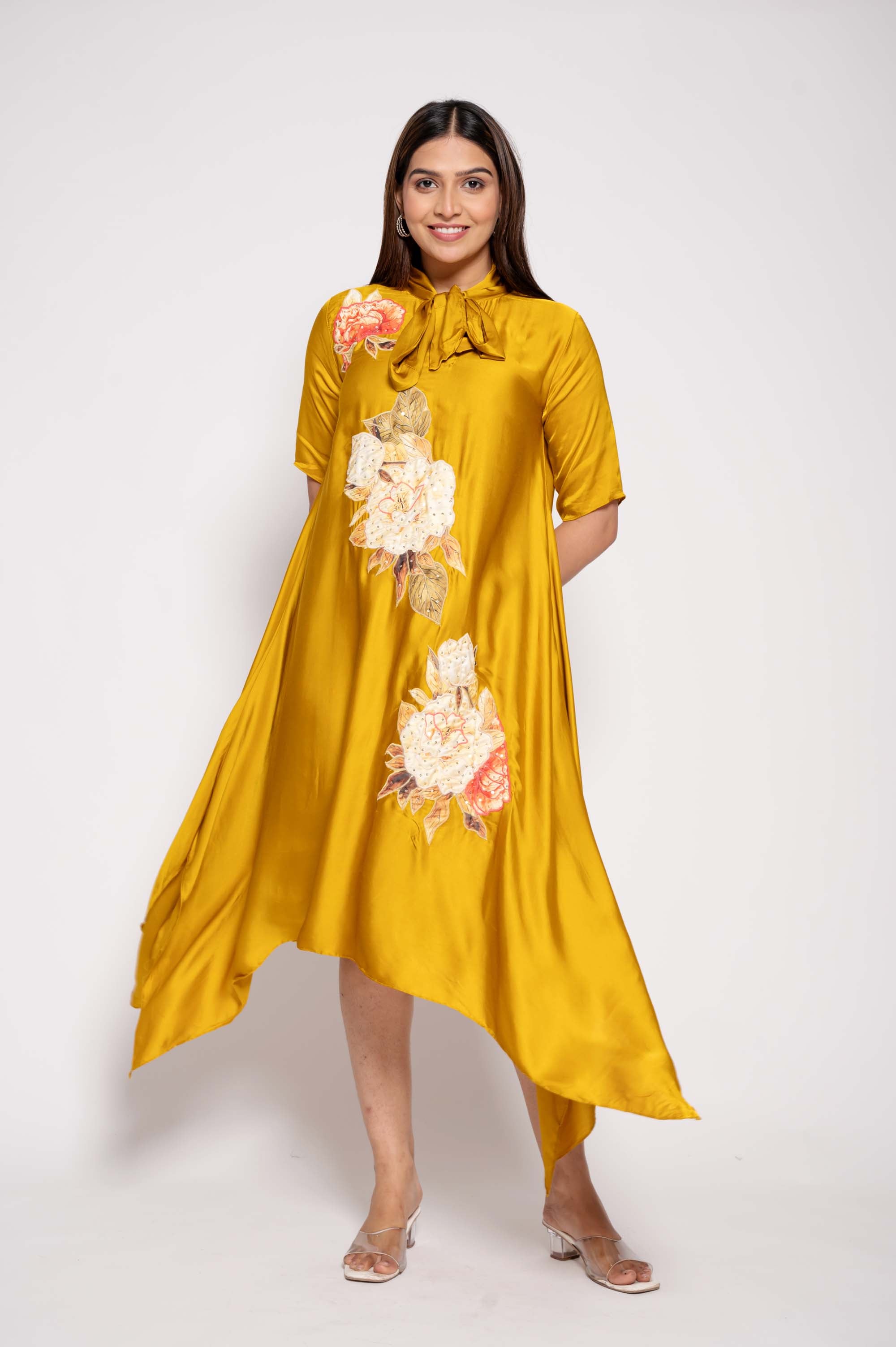 Dress with Collar Bow & Applique Work