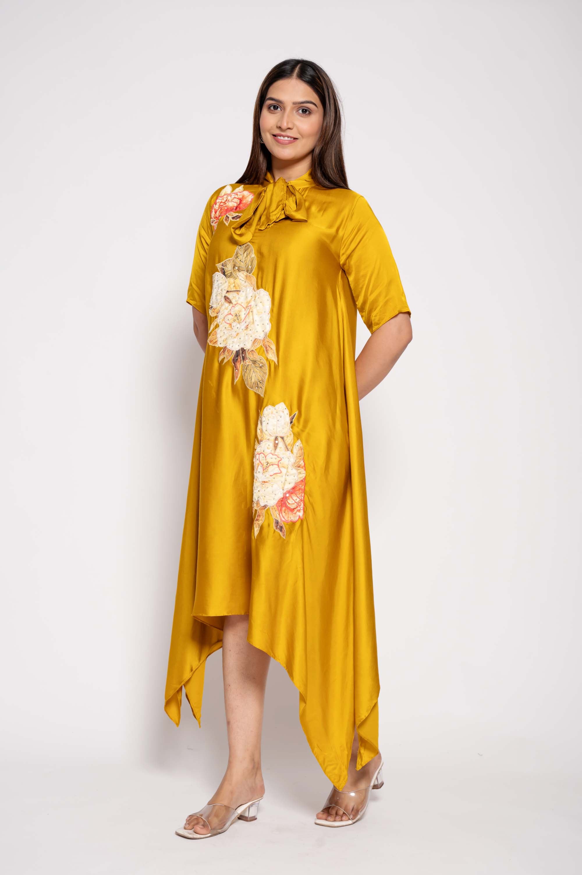 Dress with Collar Bow & Applique Work