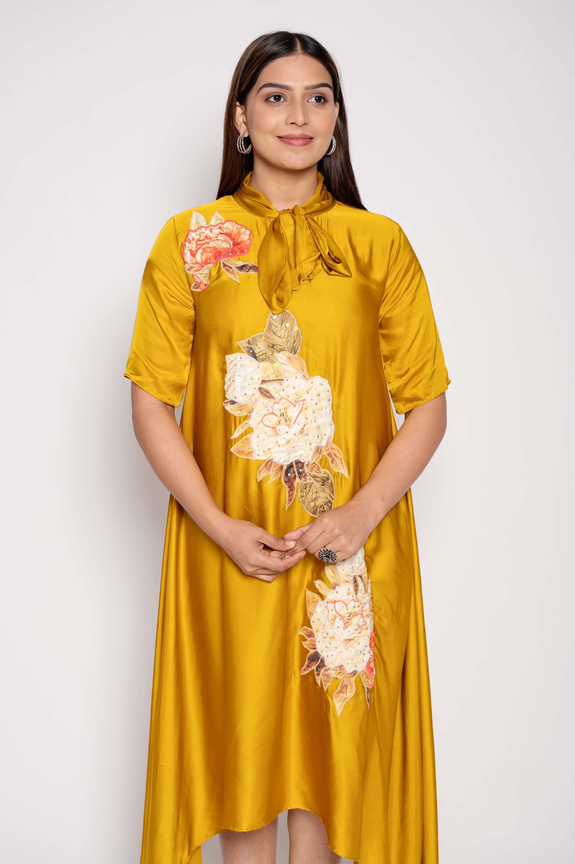Dress with Collar Bow & Applique Work