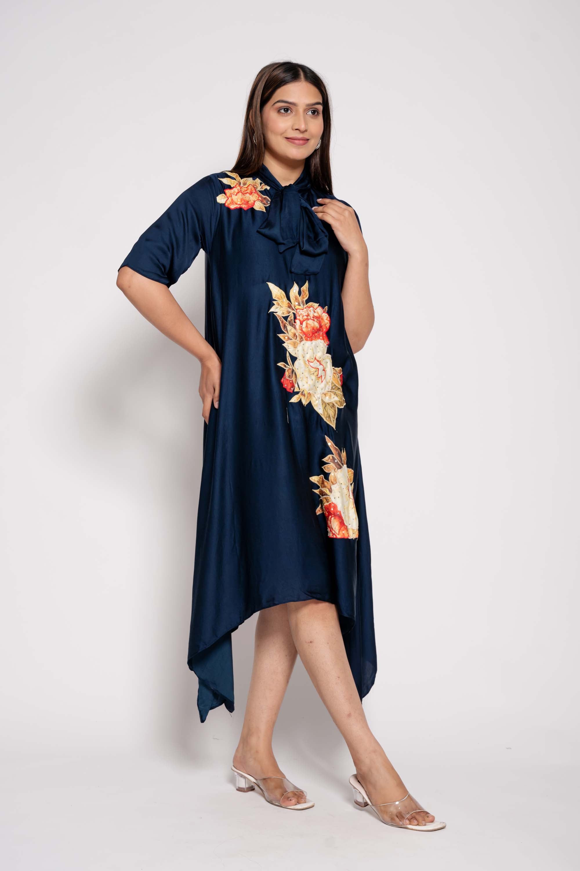 Dress with Collar Bow & Applique Work