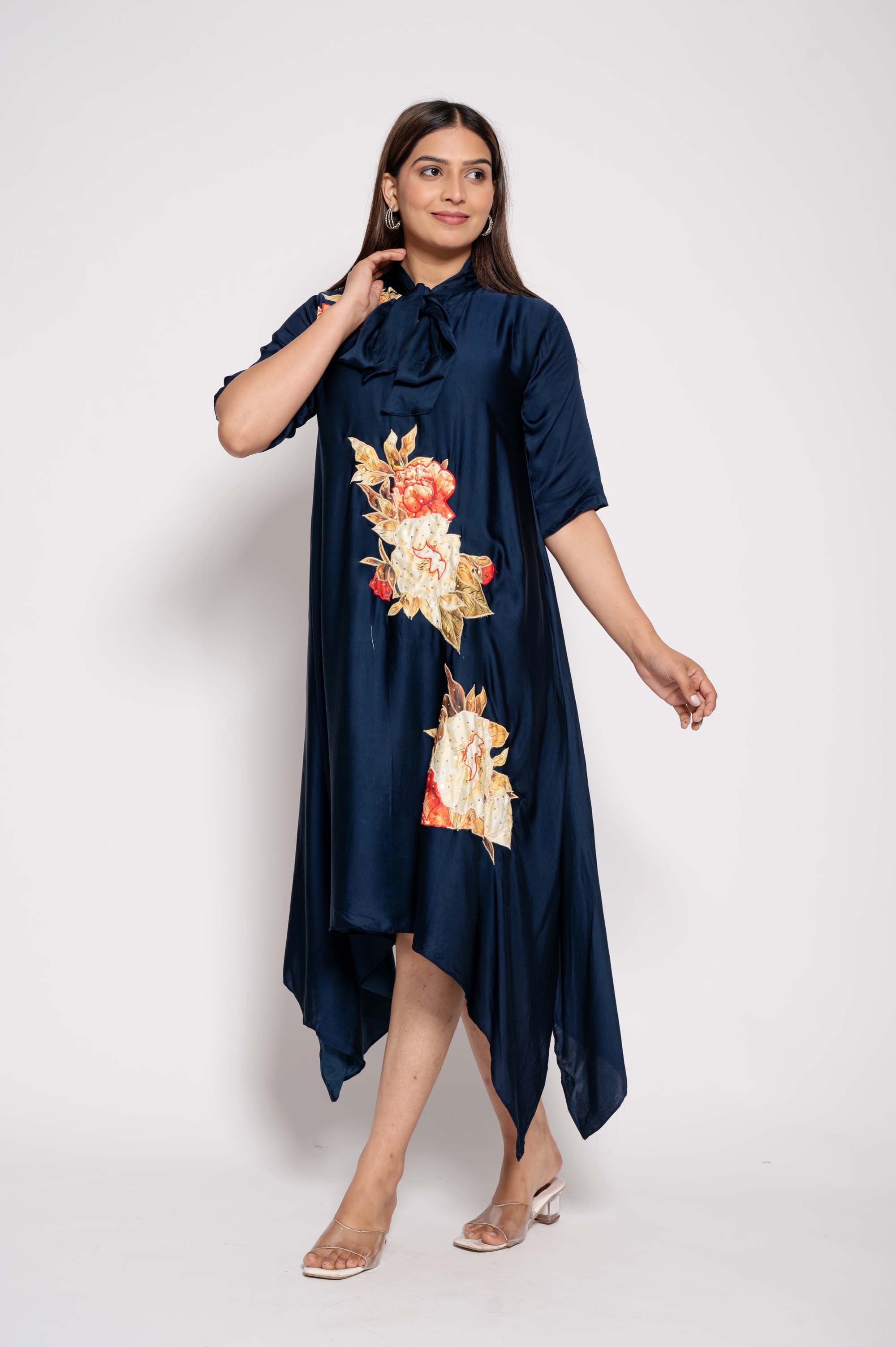 Dress with Collar Bow & Applique Work