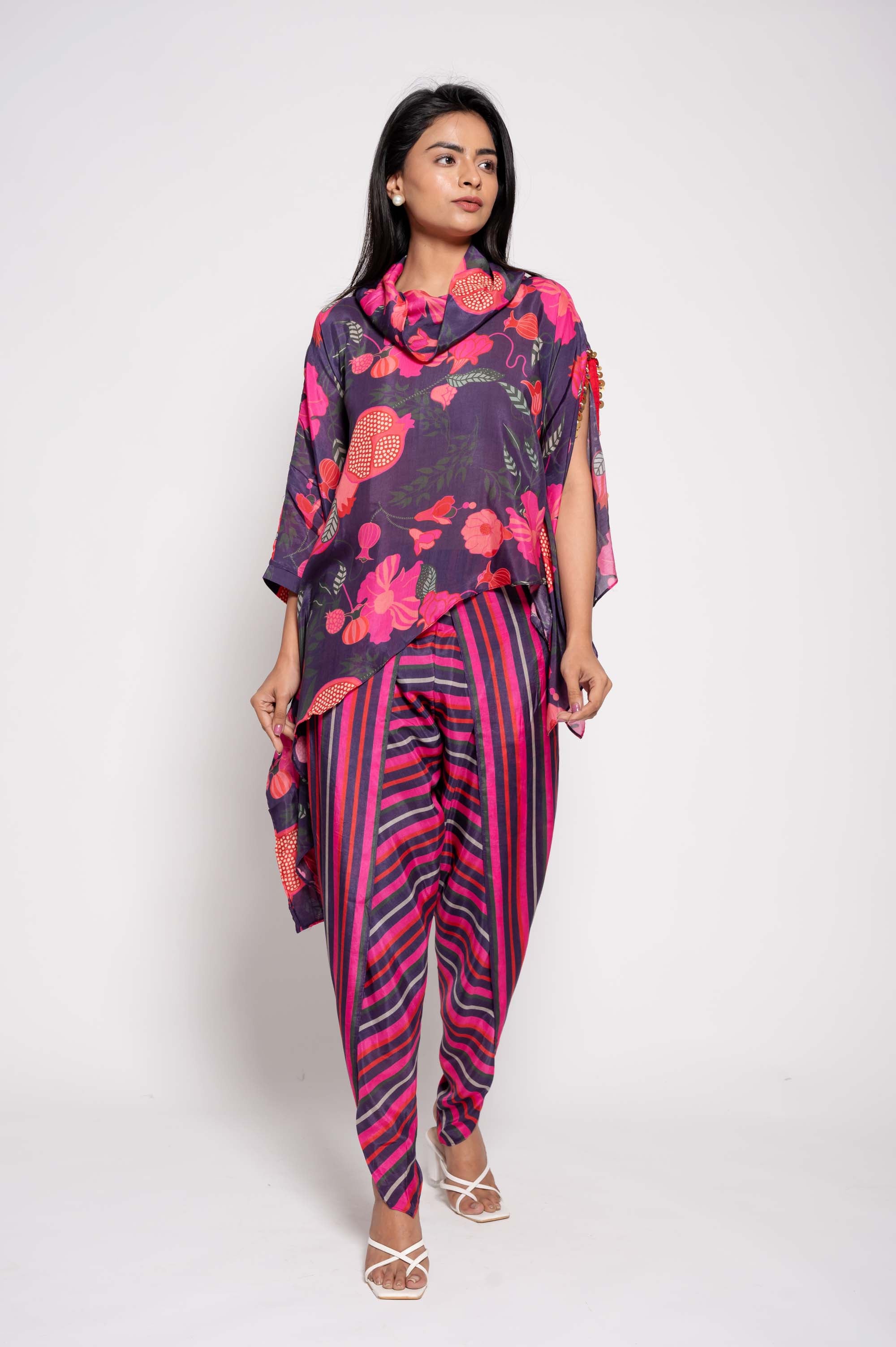 Printed Top with Striped Dhoti Co-ord