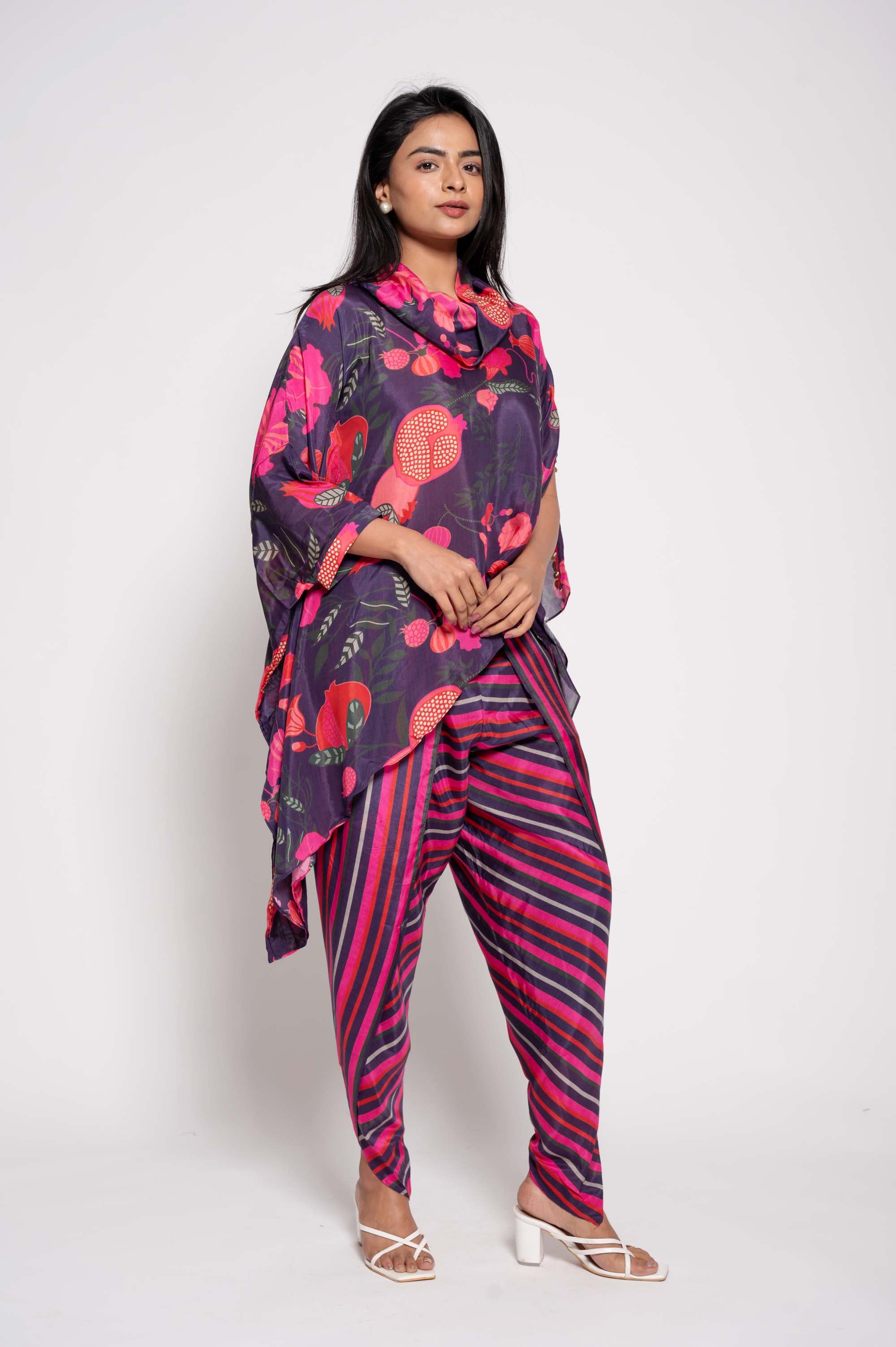 Printed Top with Striped Dhoti Co-ord