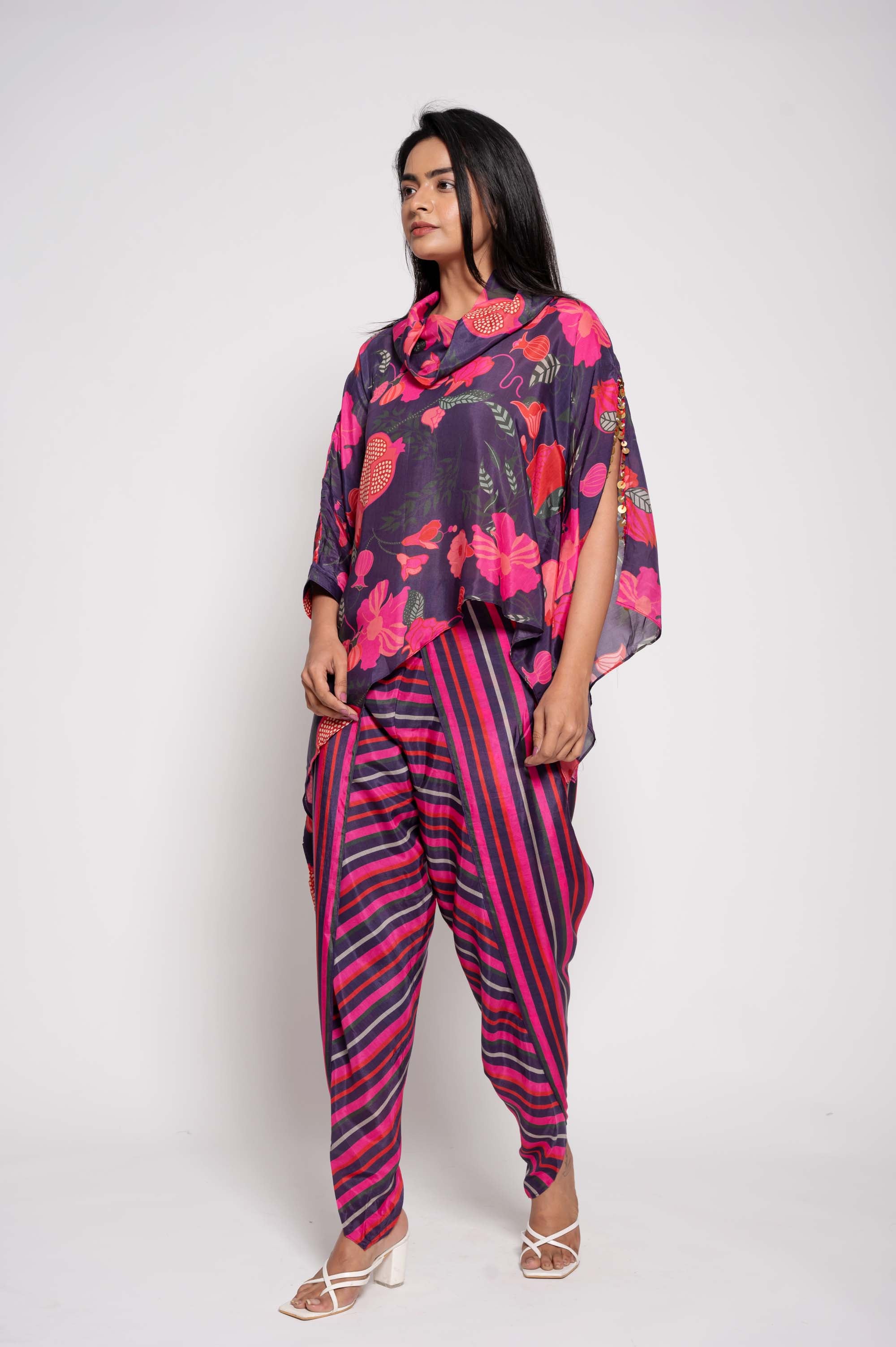 Printed Top with Striped Dhoti Co-ord