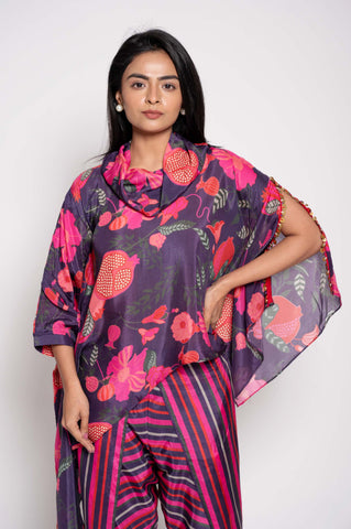 Printed Top with Striped Dhoti Co-ord