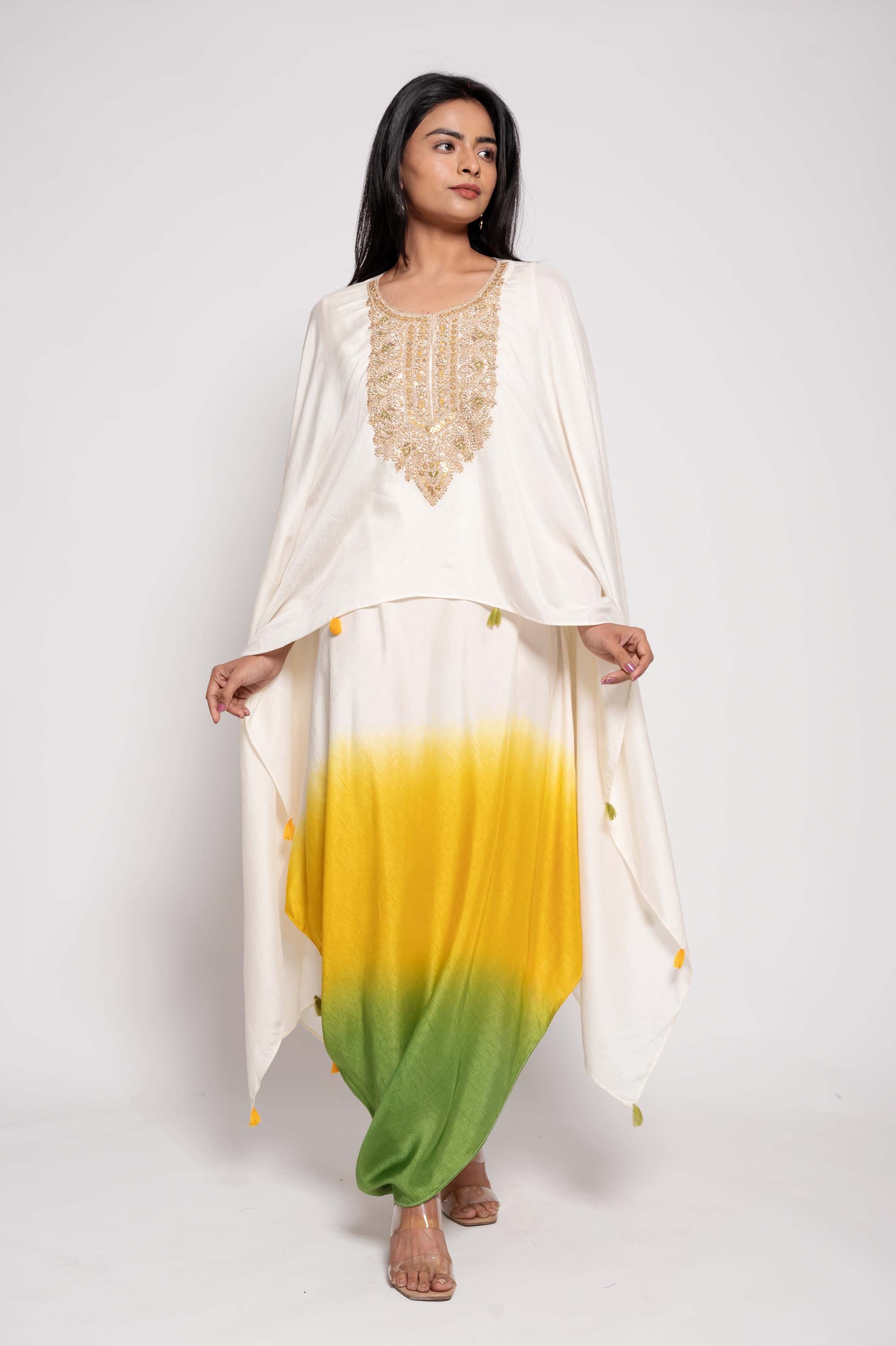 Dress with Embroidered Cape in dual Shades