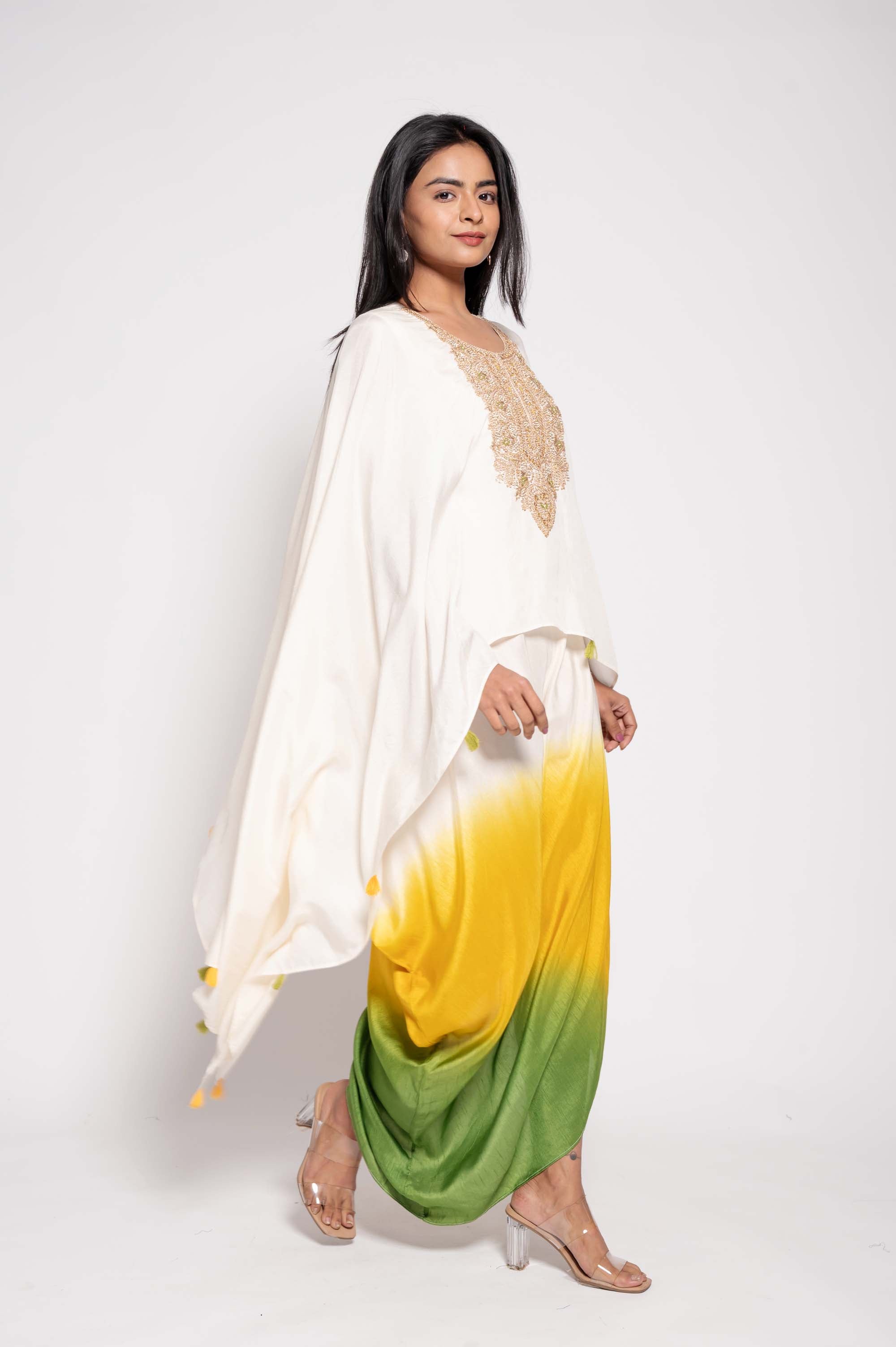 Dress with Embroidered Cape in dual Shades