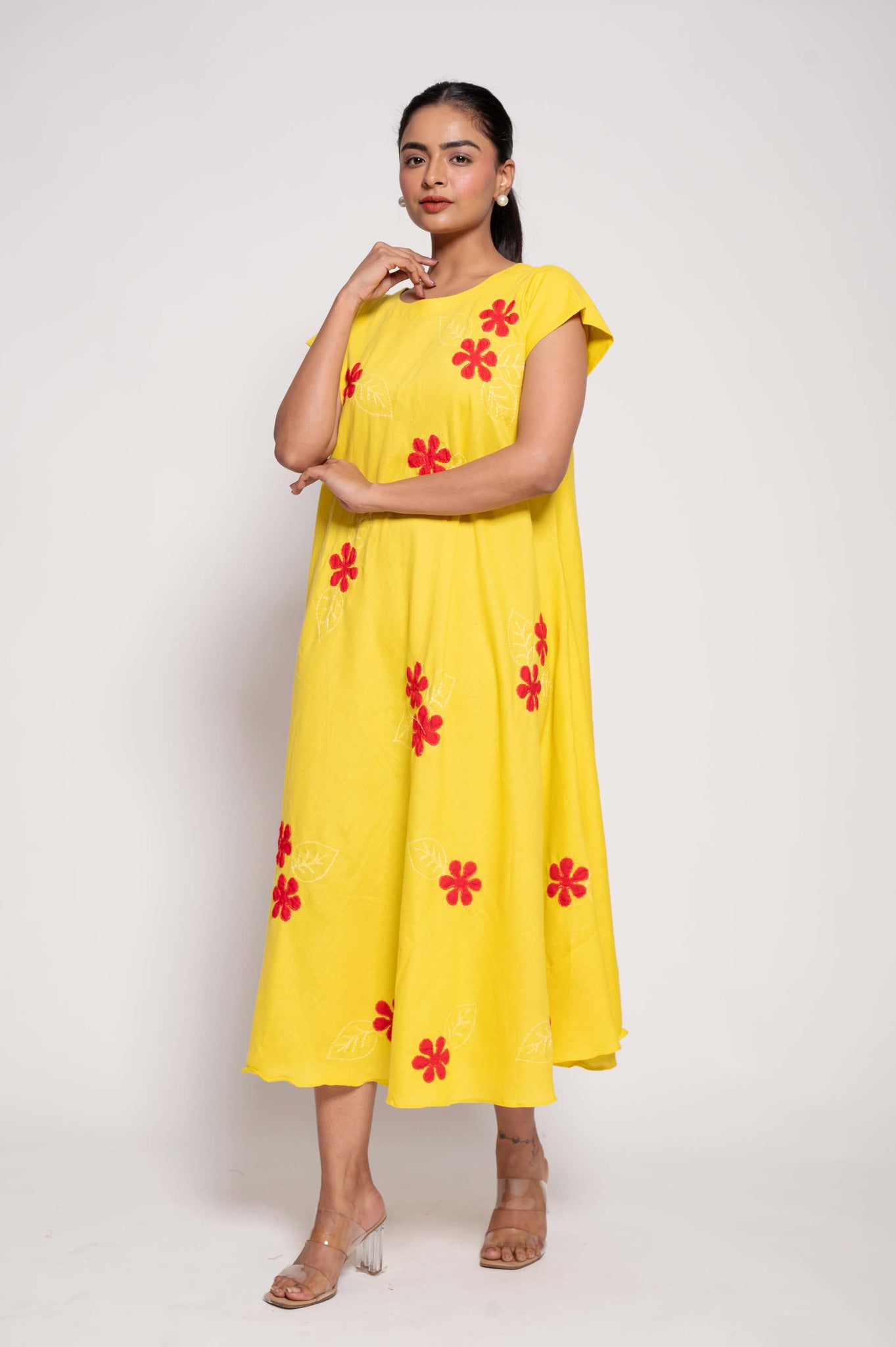 Plus Short Sleeve Floral Patch Work Mini Dress