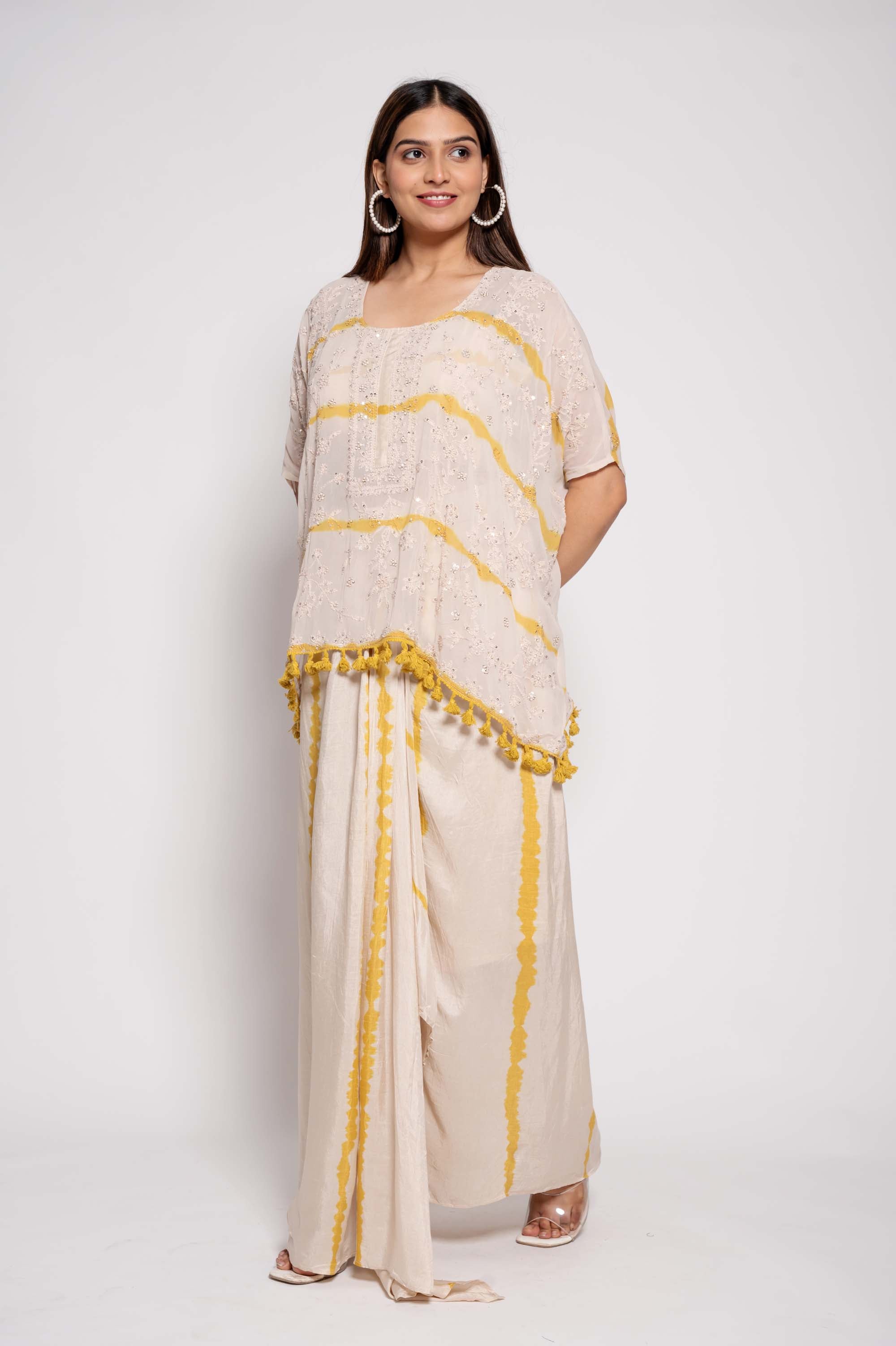 Kantha & Sequined Kaftan Top & Dhoti Style Coord Set