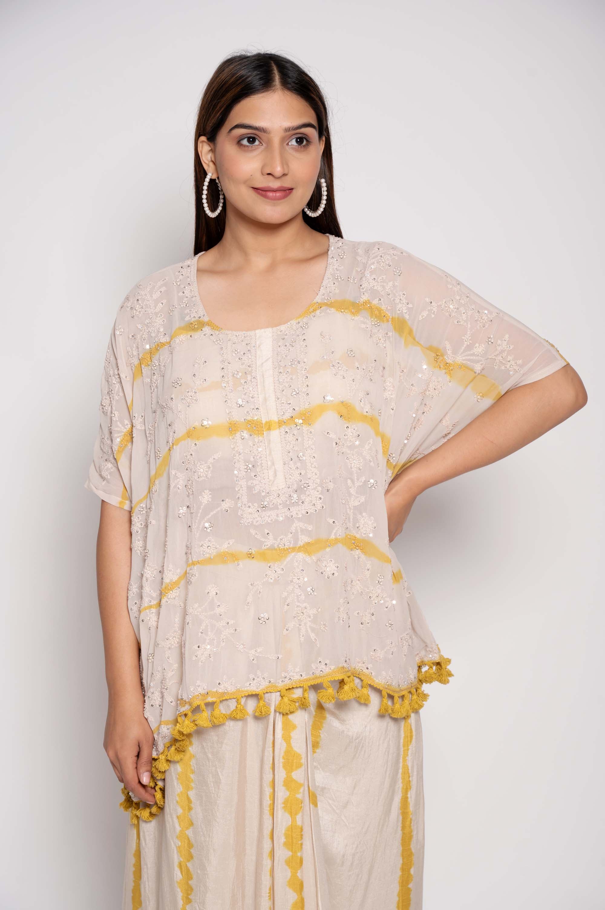 Kantha & Sequined Kaftan Top & Dhoti Style Coord Set