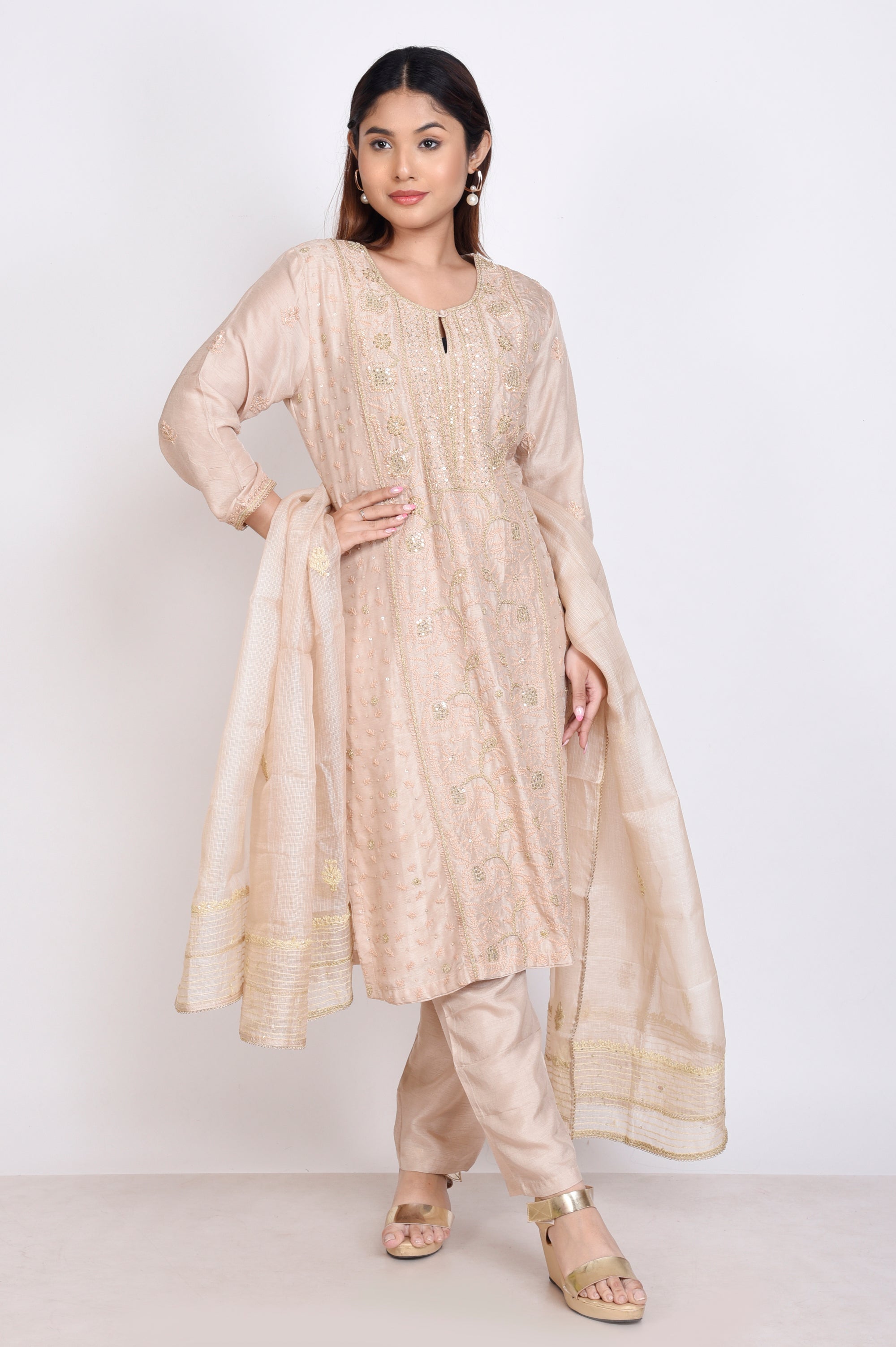 Lakhnavi Work 3 Pcs Kurta Set