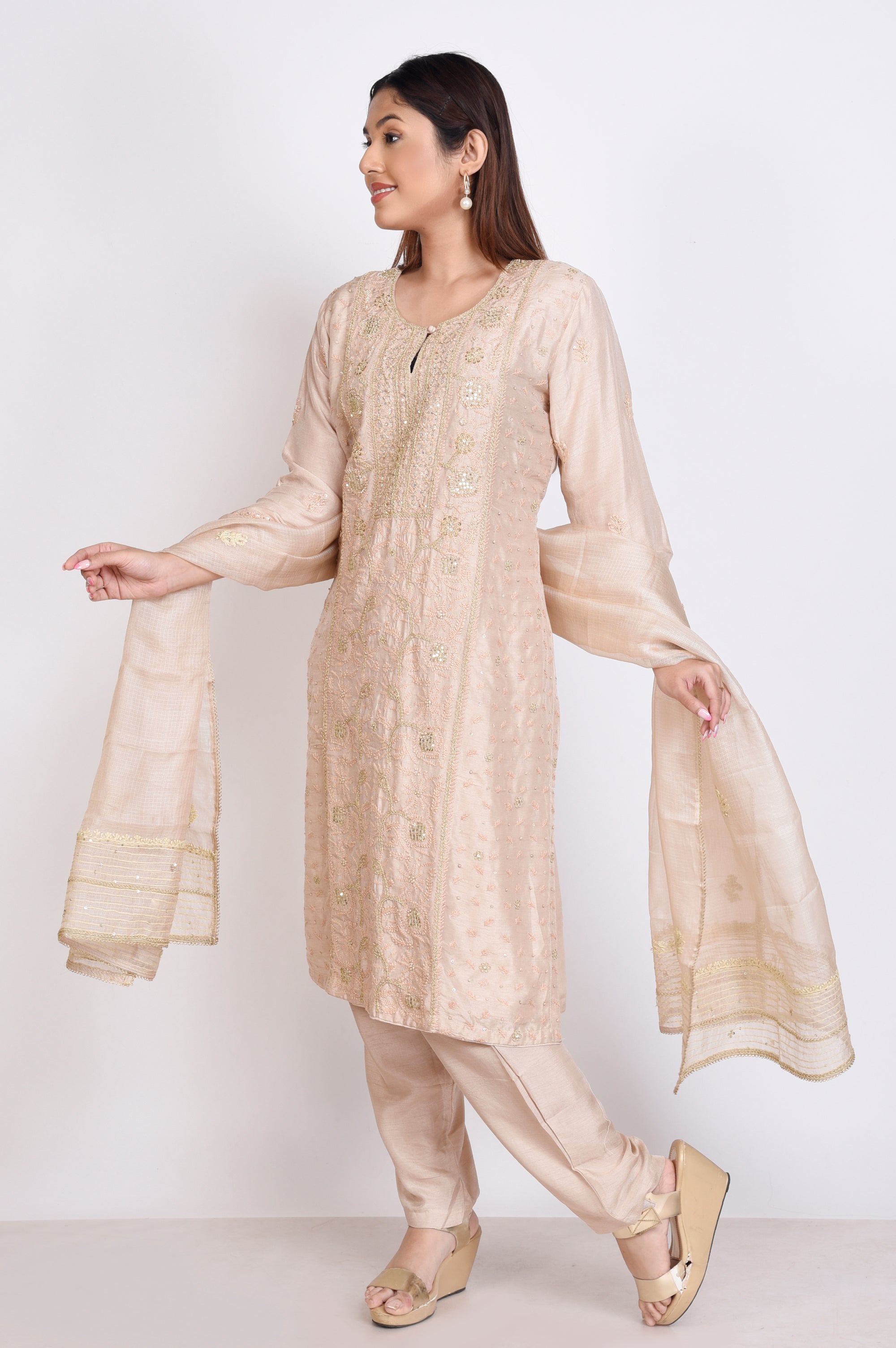 Lakhnavi Work 3 Pcs Kurta Set