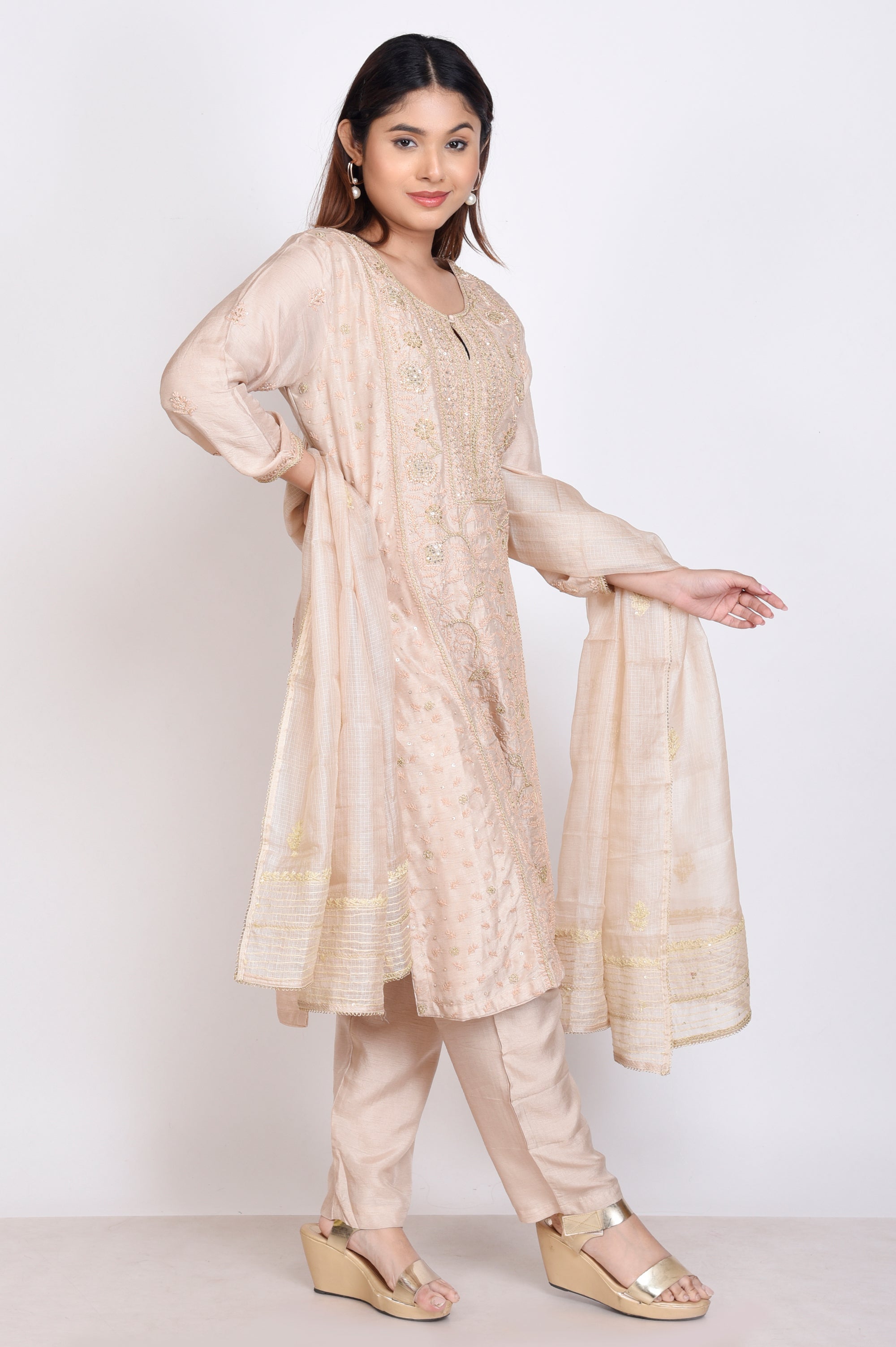 Lakhnavi Work 3 Pcs Kurta Set