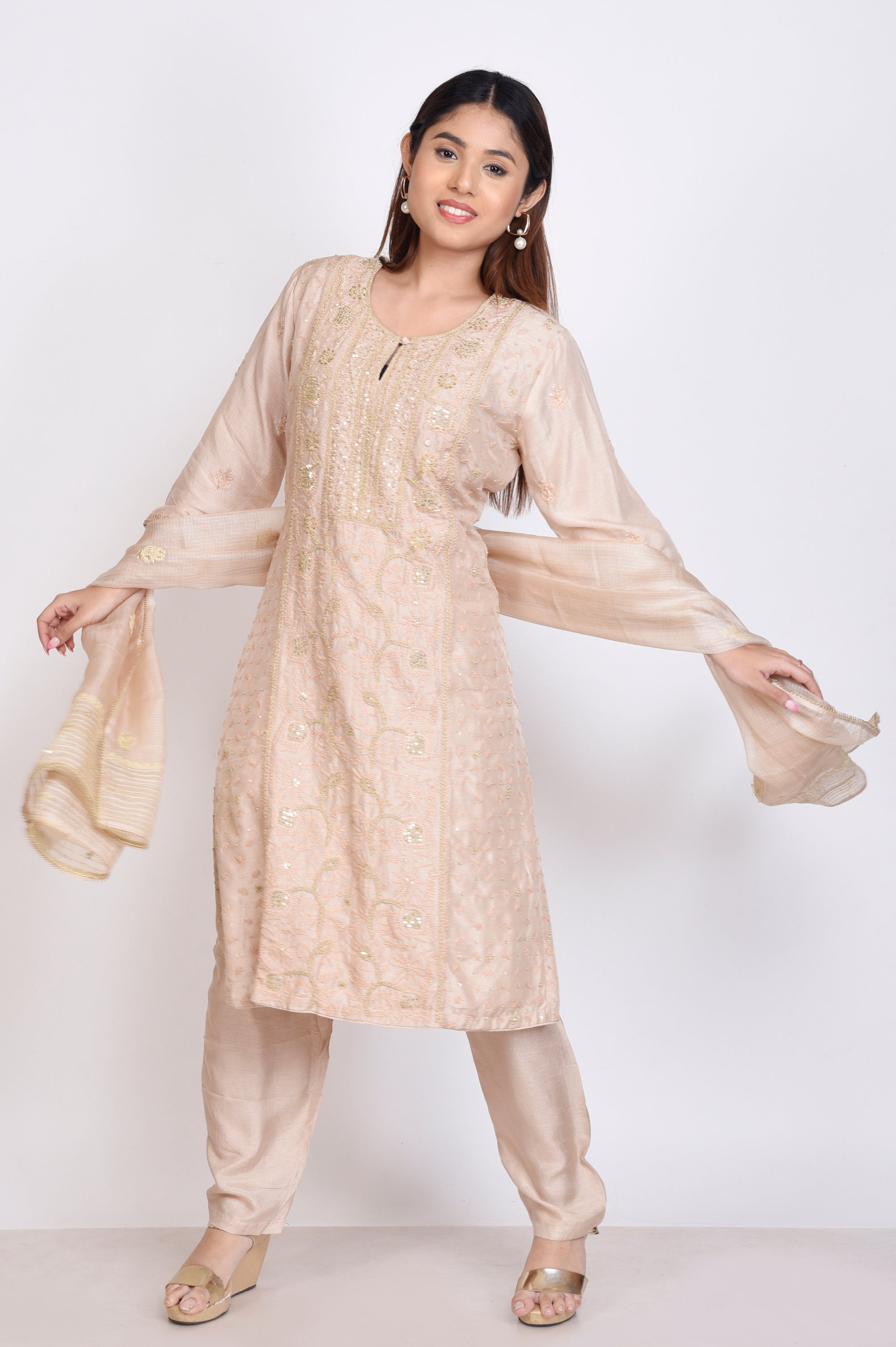 Lakhnavi Work 3 Pcs Kurta Set