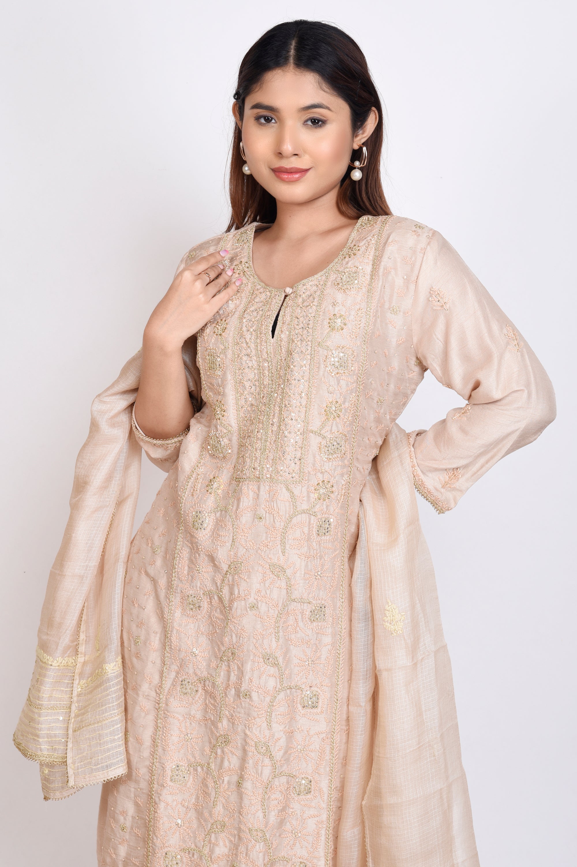 Lakhnavi Work 3 Pcs Kurta Set