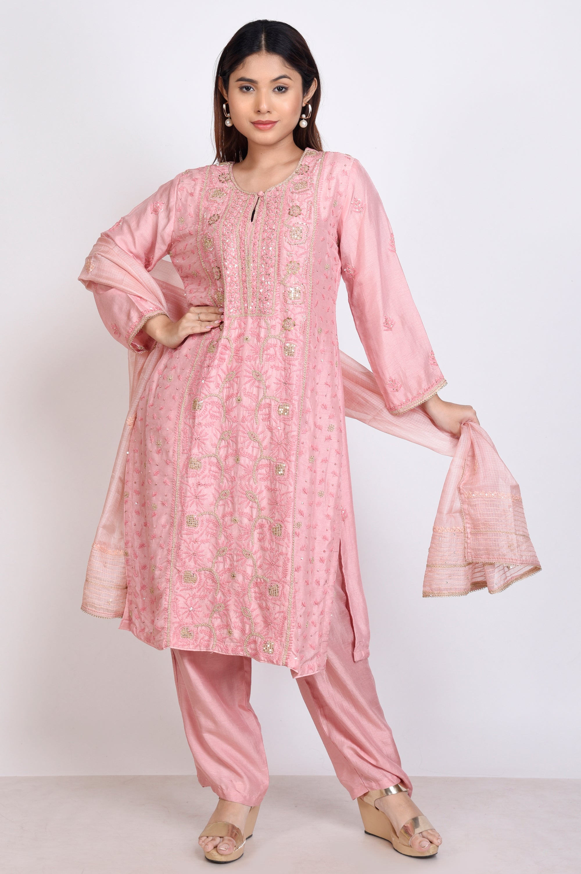 Lakhnavi Work 3 Pcs Kurta Set