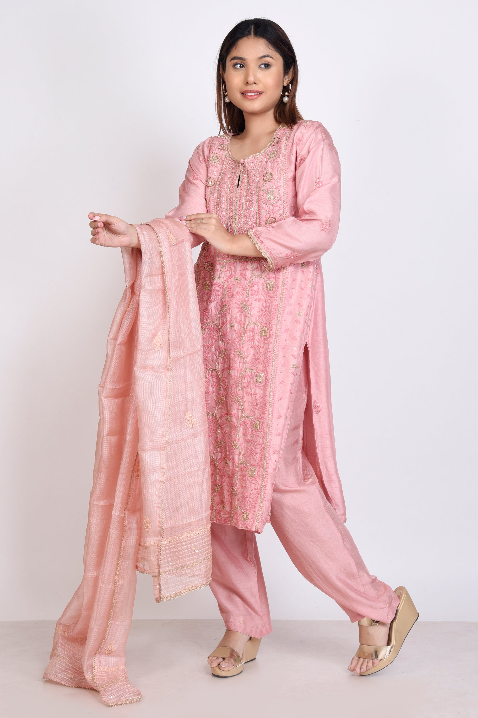 Lakhnavi Work 3 Pcs Kurta Set