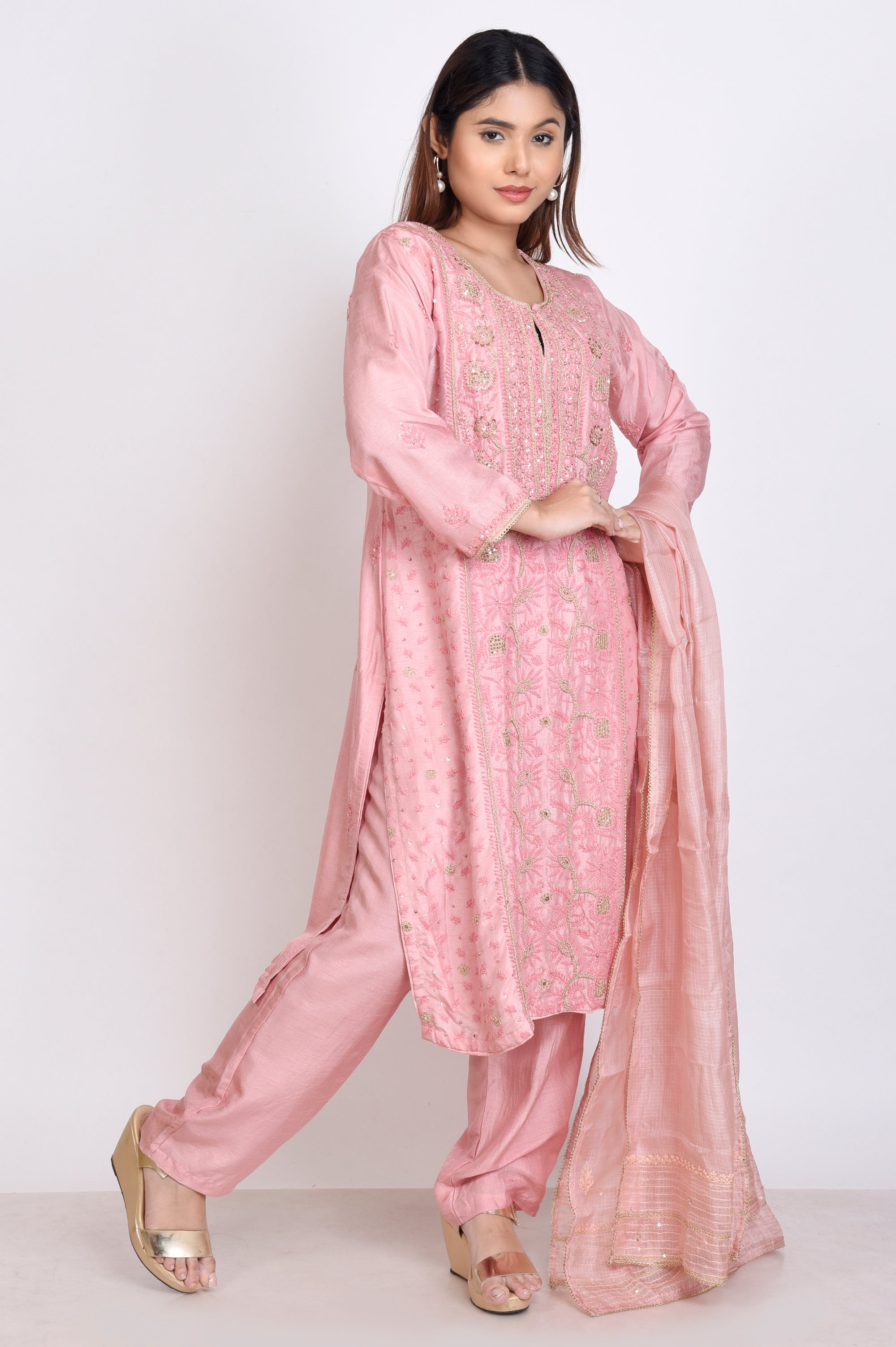 Lakhnavi Work 3 Pcs Kurta Set