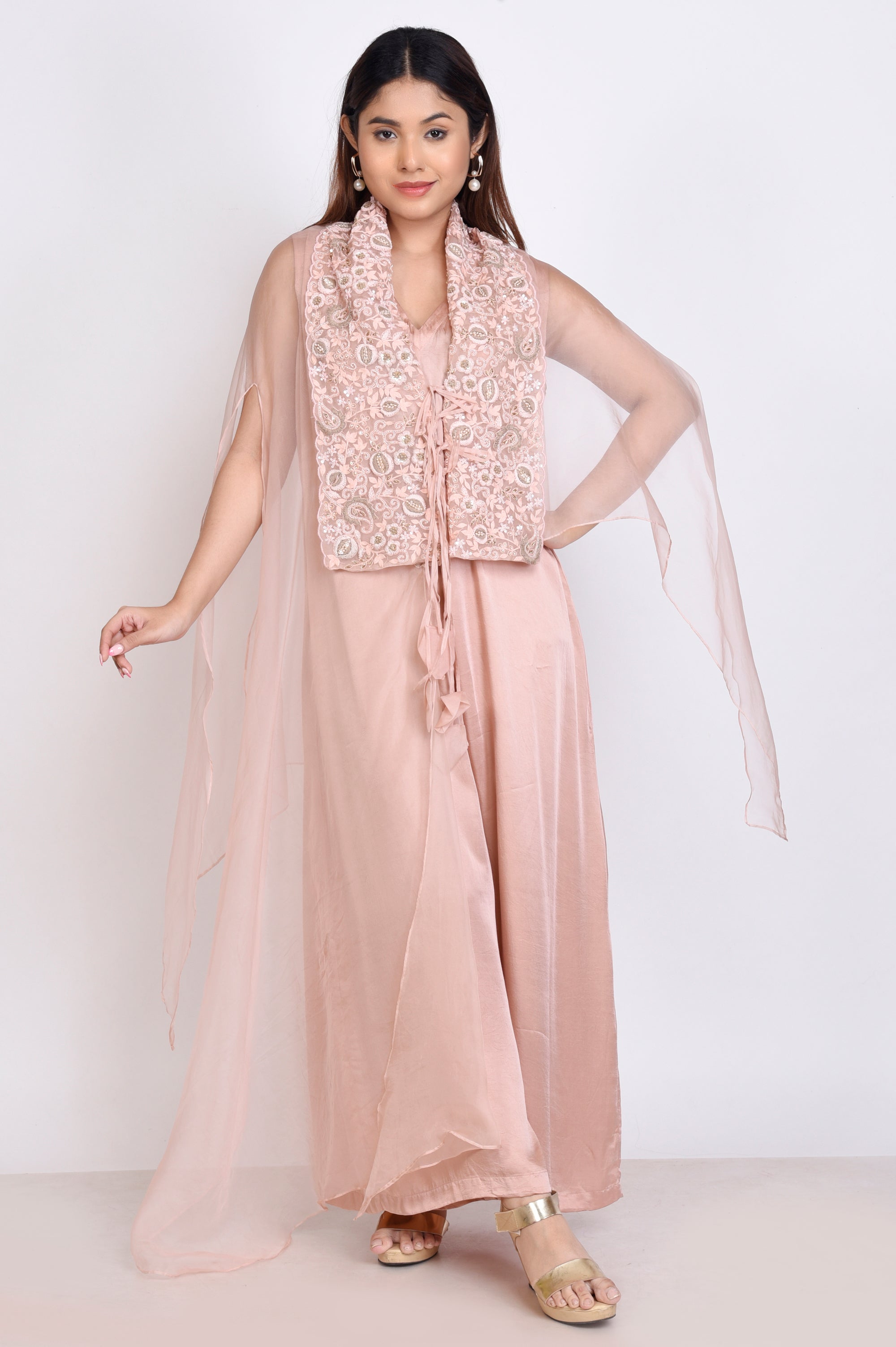 Jump Suit With Organza Cape