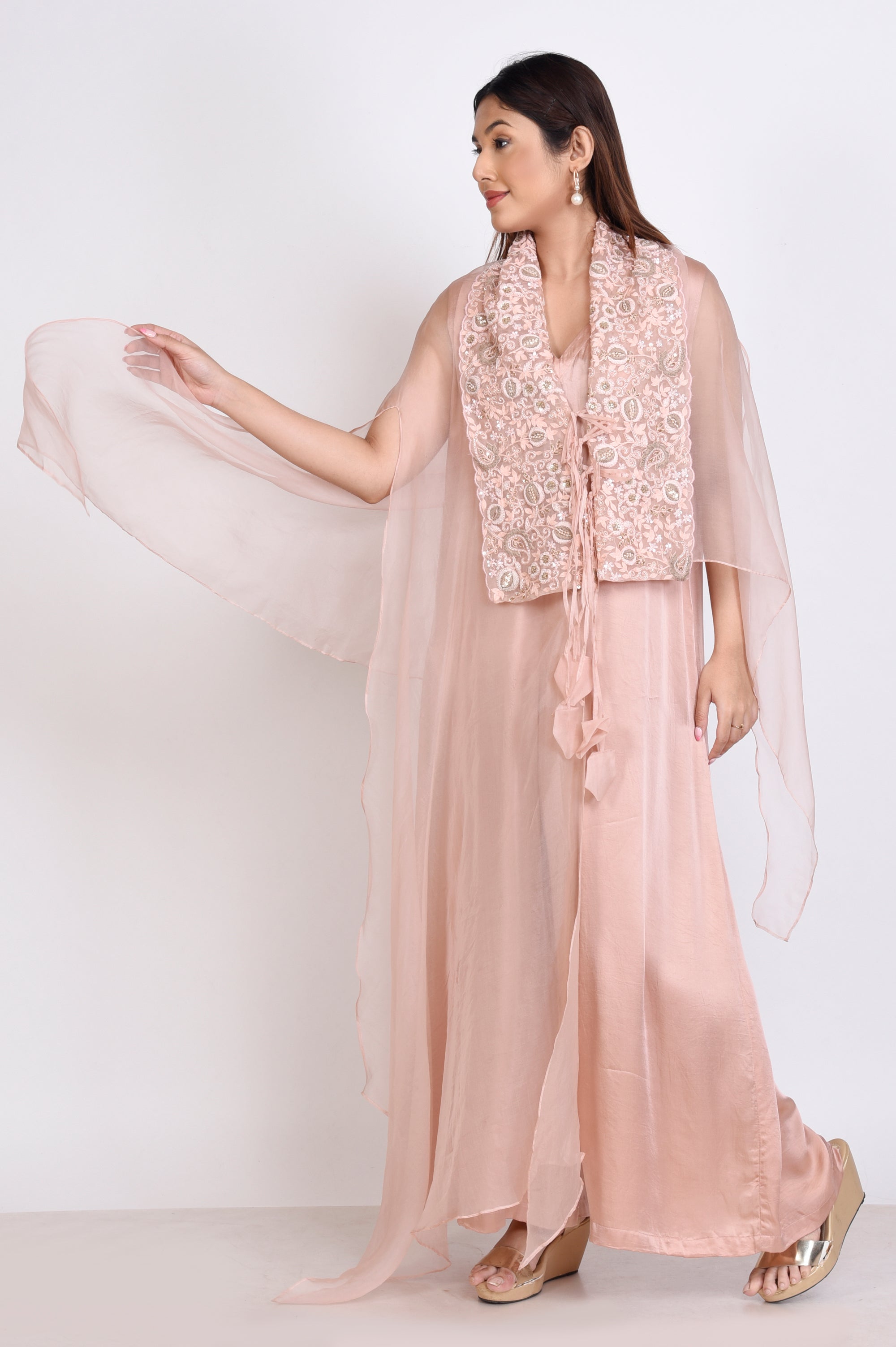 Jump Suit With Organza Cape