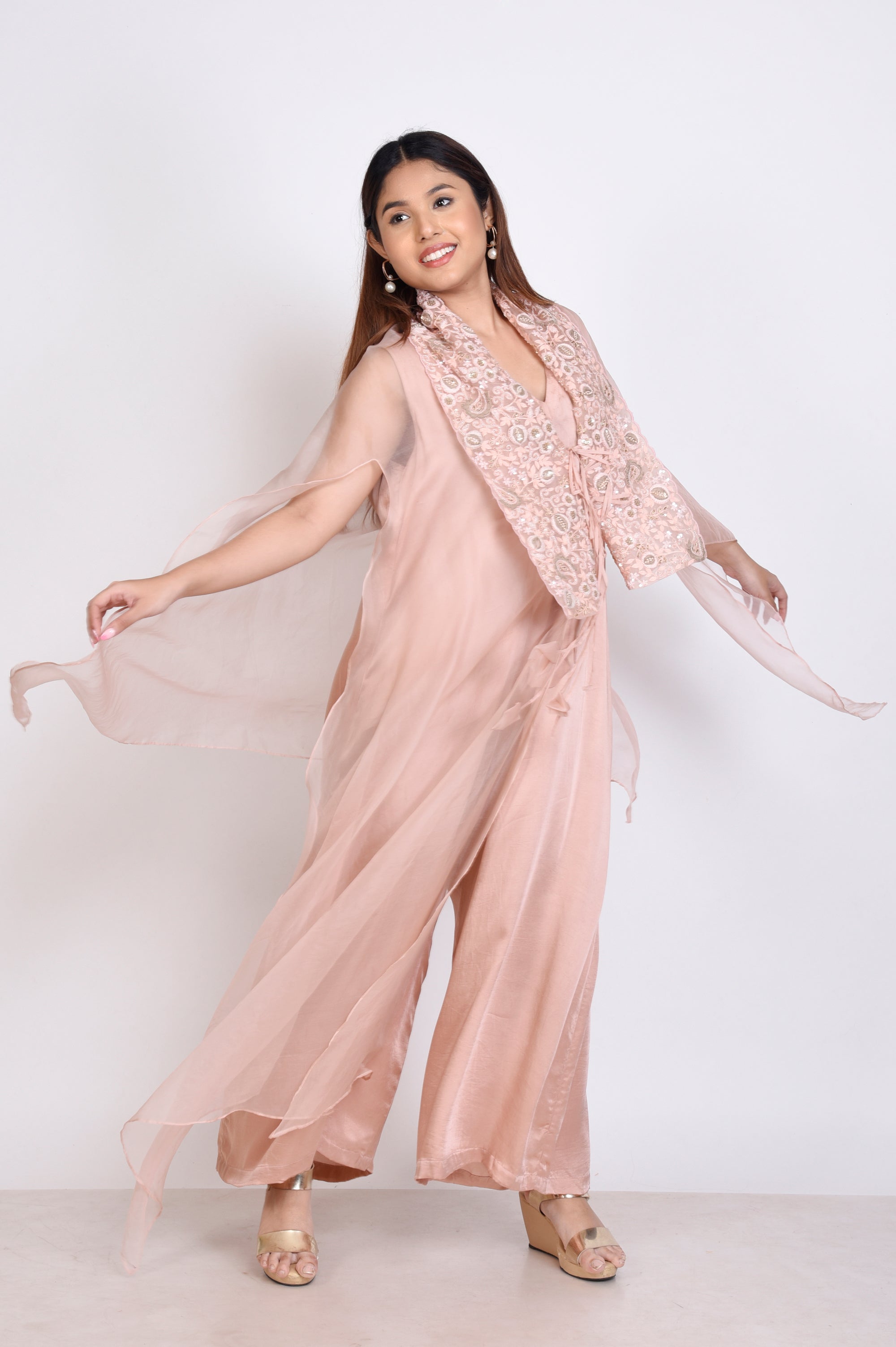 Jump Suit With Organza Cape