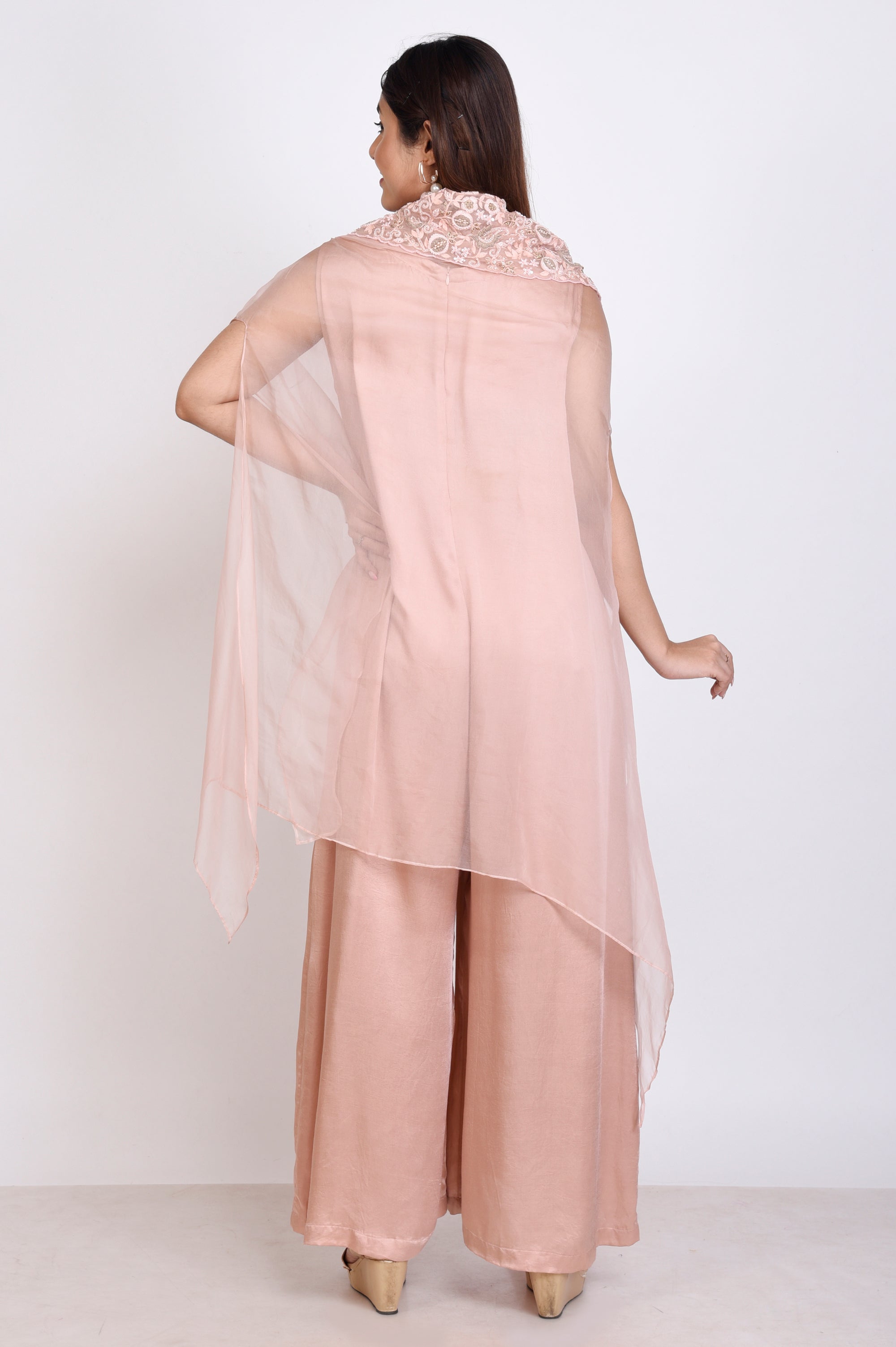 Jump Suit With Organza Cape