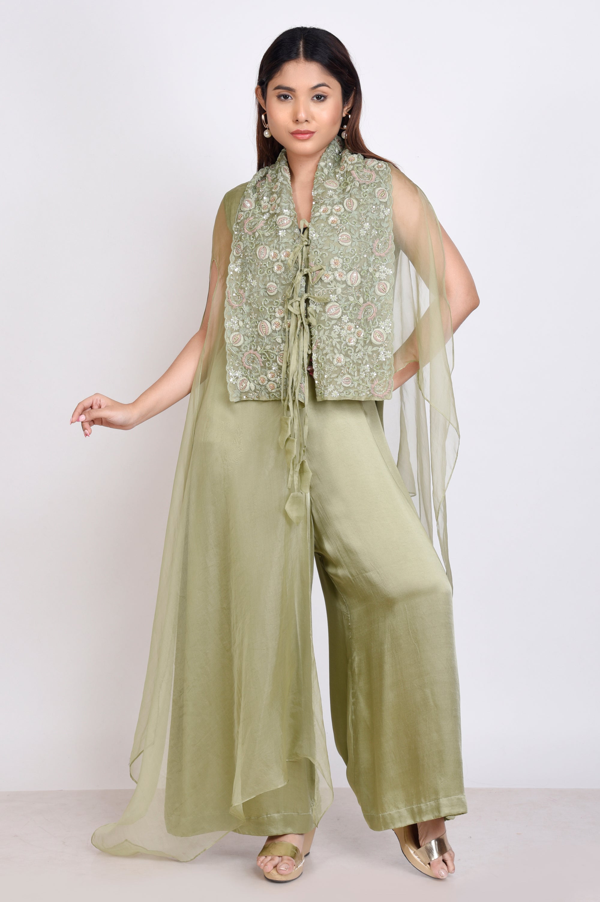 Jump Suit With Organza Cape