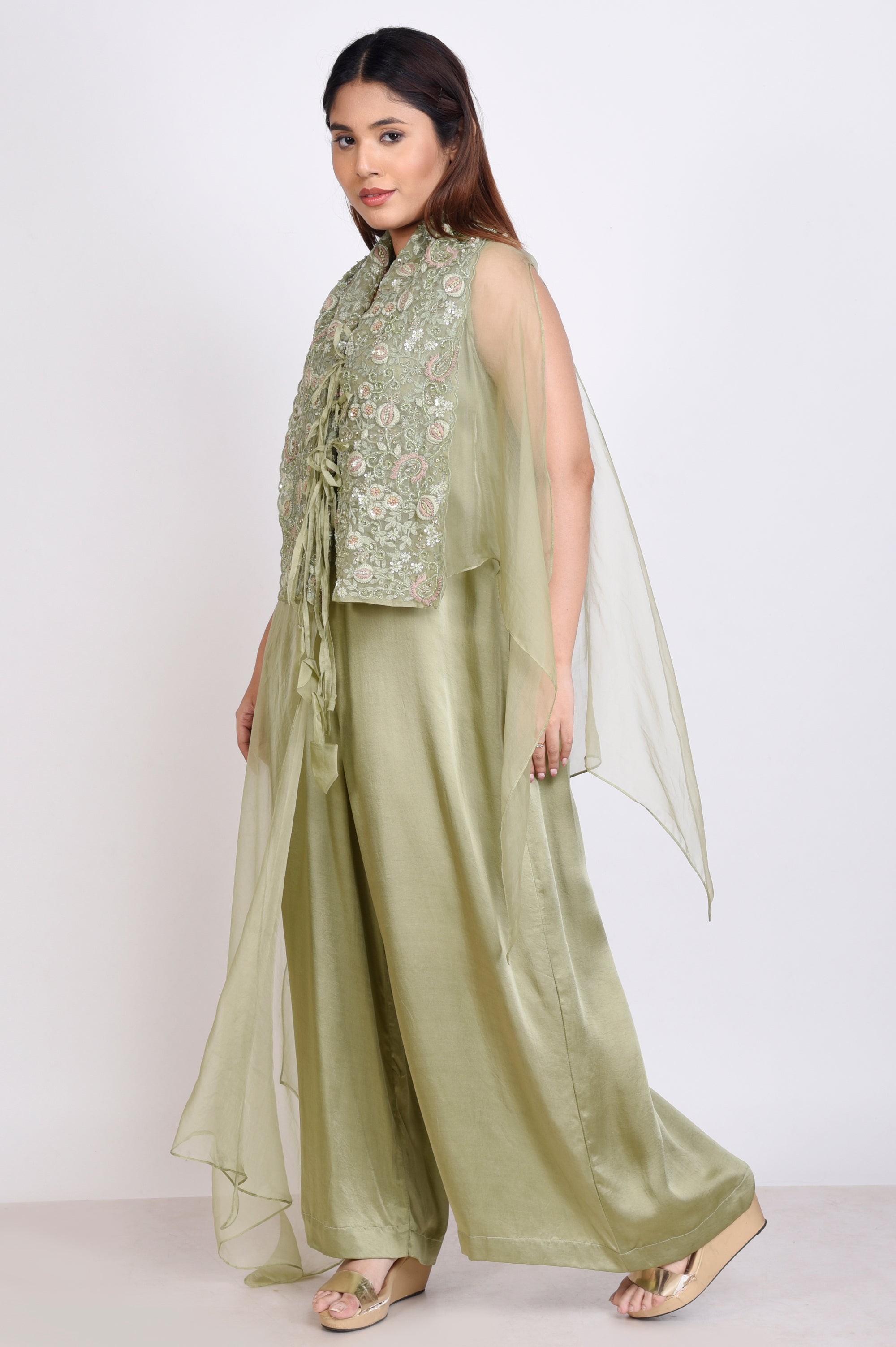 Jump Suit With Organza Cape