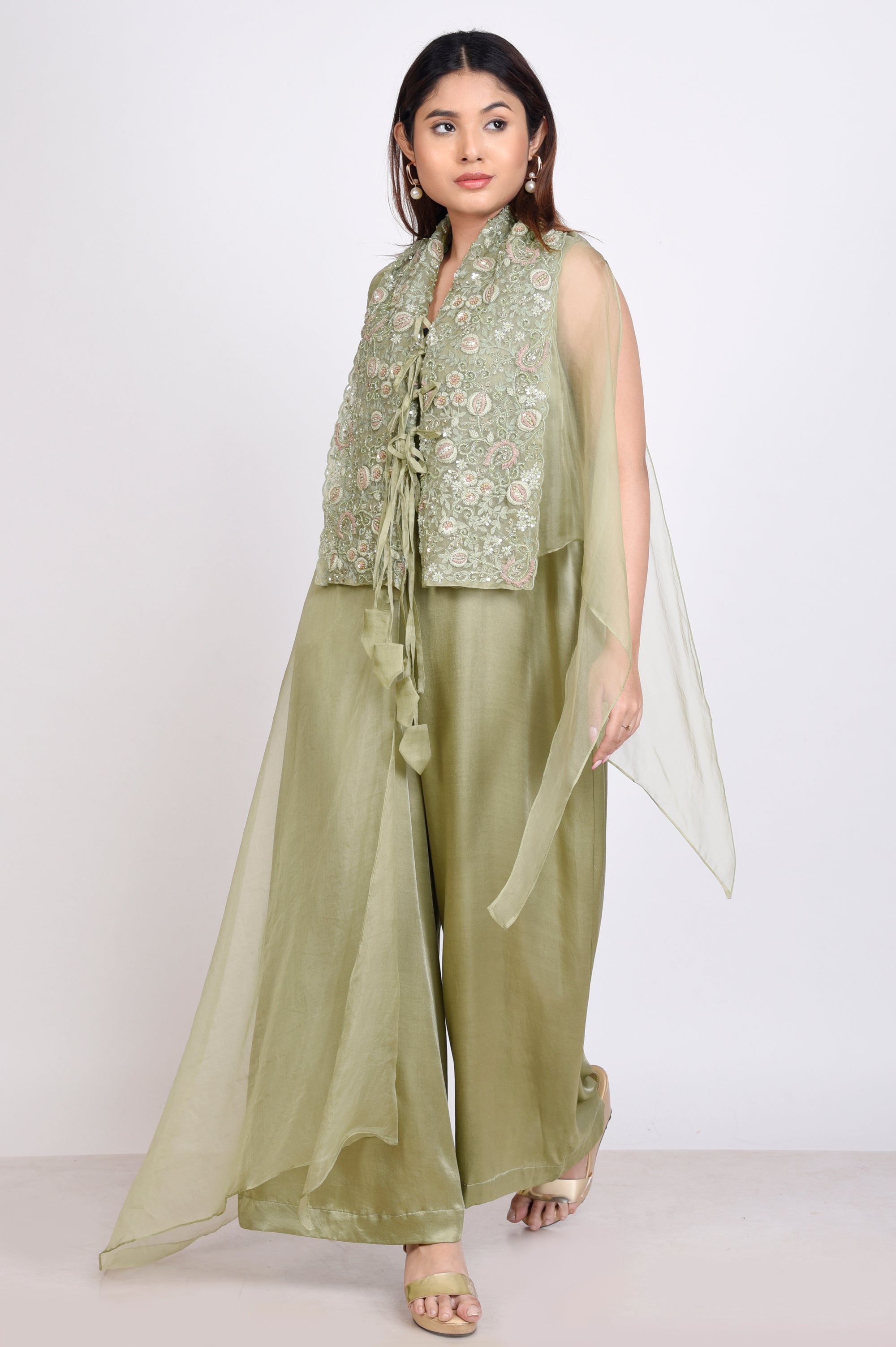 Jump Suit With Organza Cape