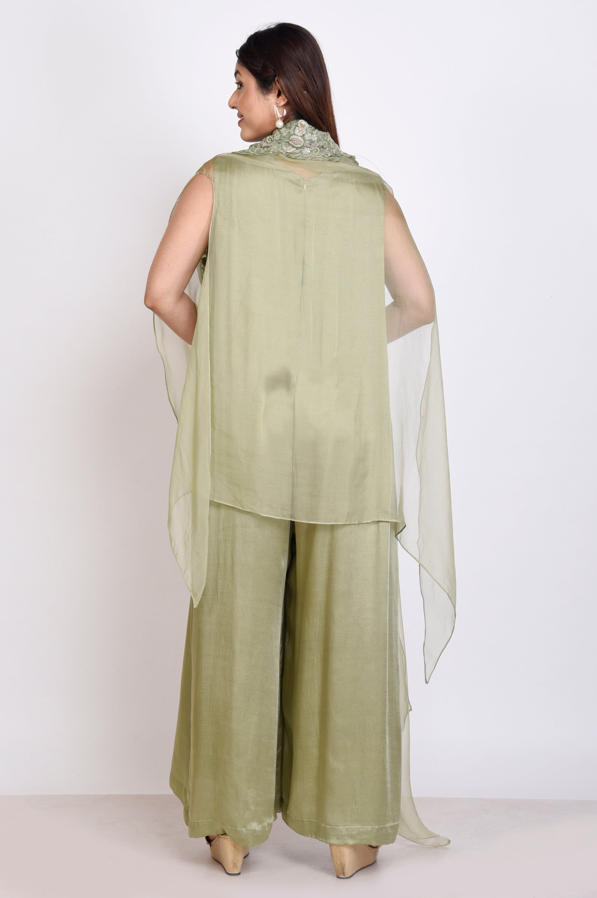 Jump Suit With Organza Cape