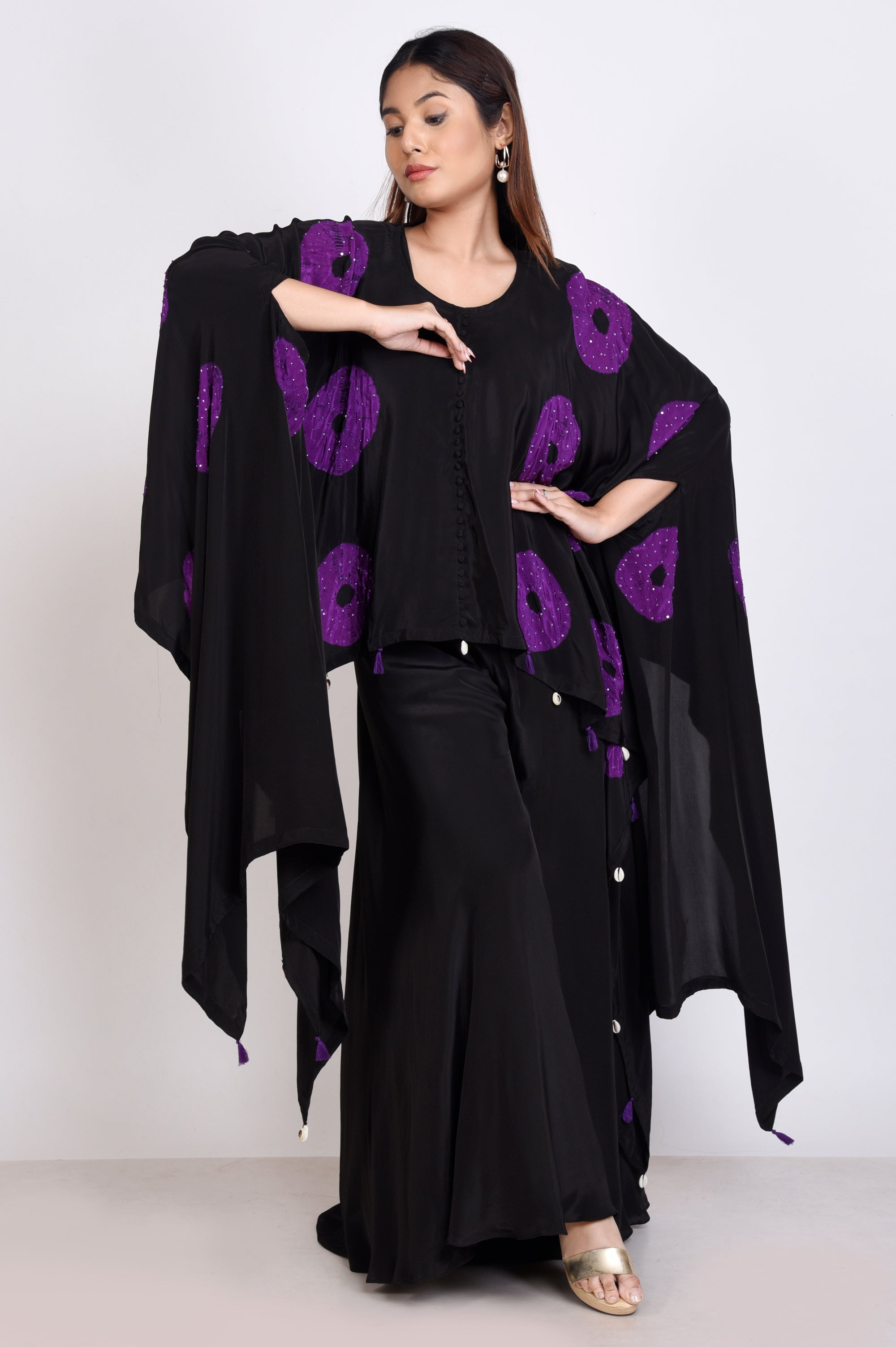 Shibori Printed Cape With Divider Pant