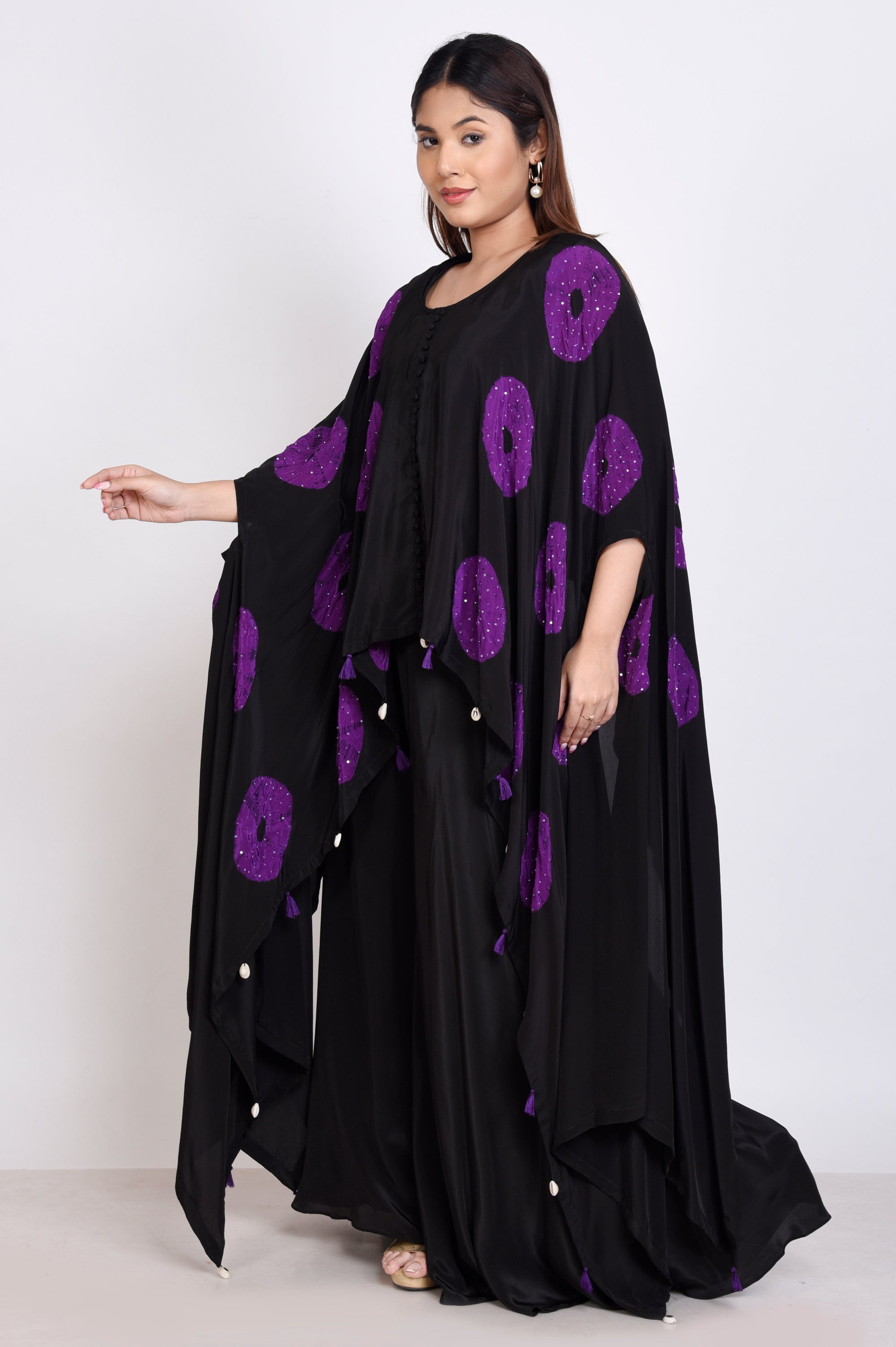 Shibori Printed Cape With Divider Pant