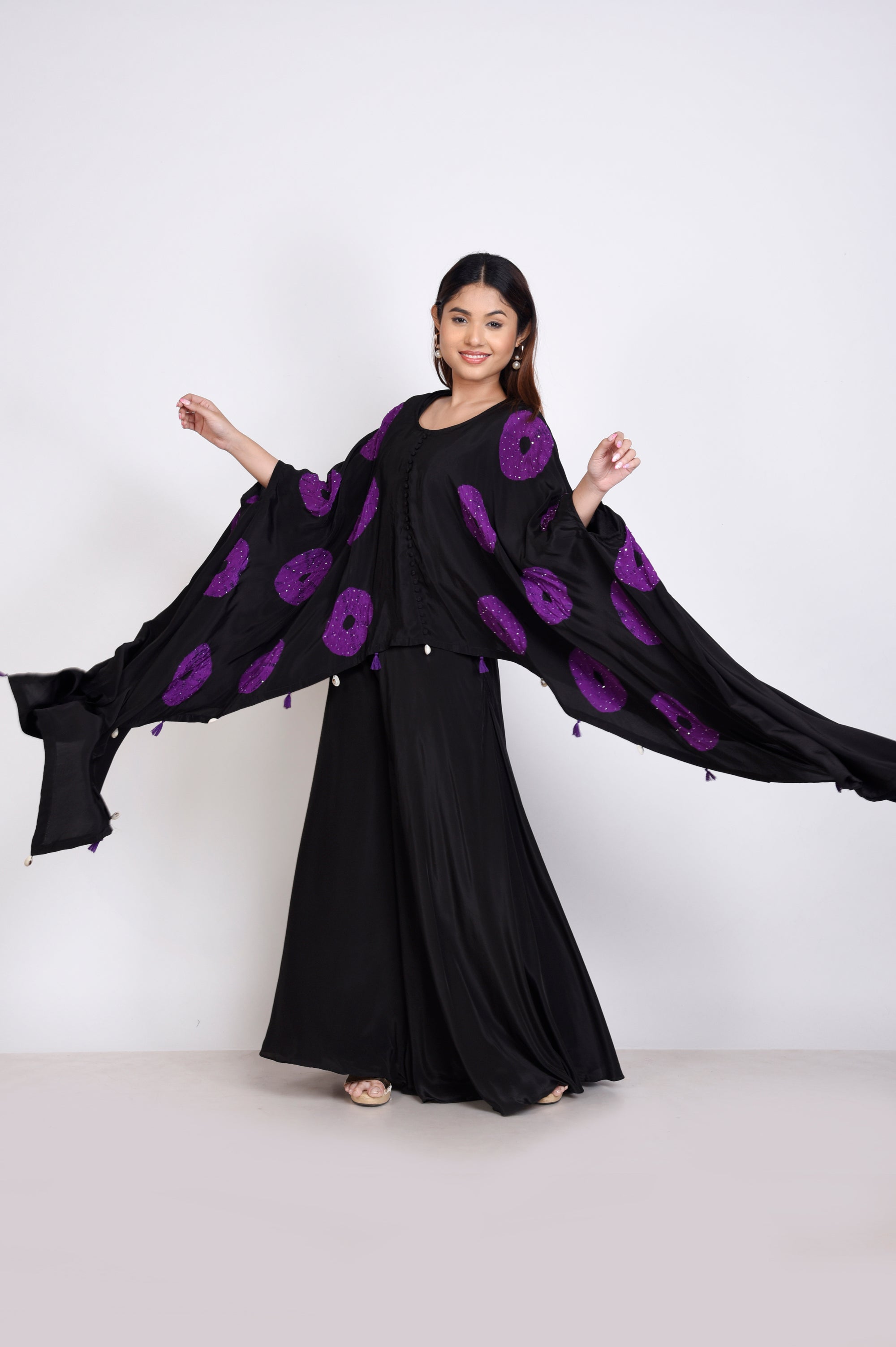 Shibori Printed Cape With Divider Pant