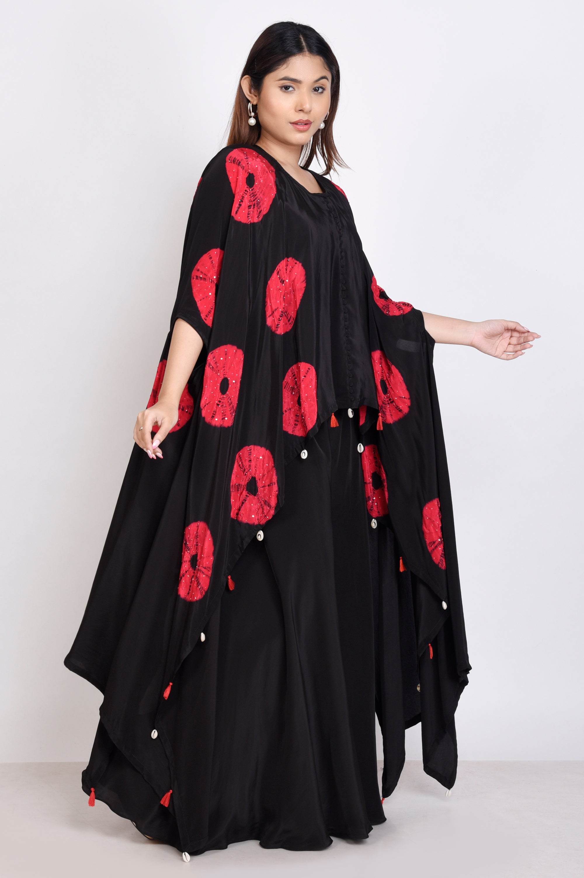 Shibori Printed Cape With Divider Pant