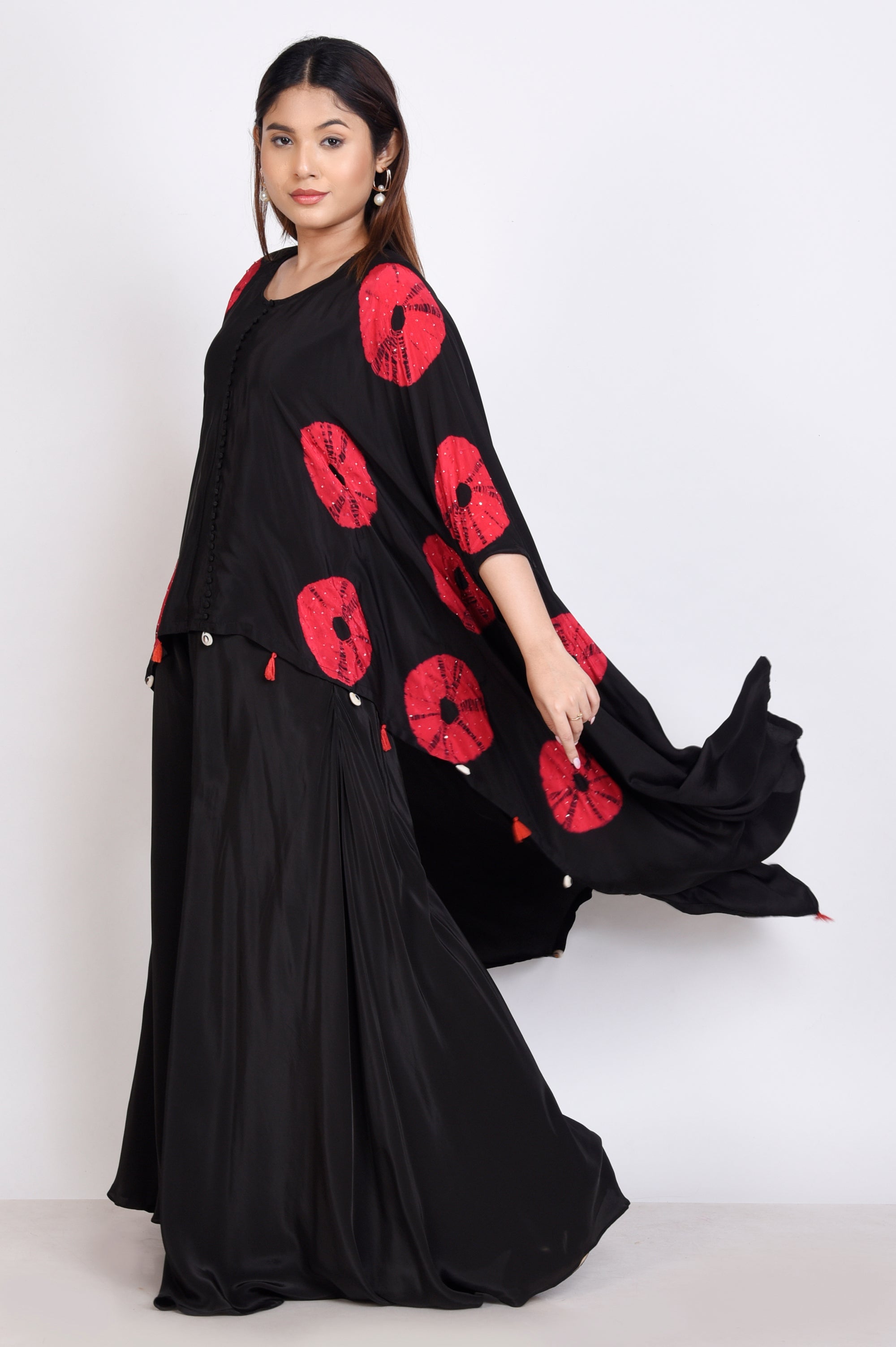 Shibori Printed Cape With Divider Pant