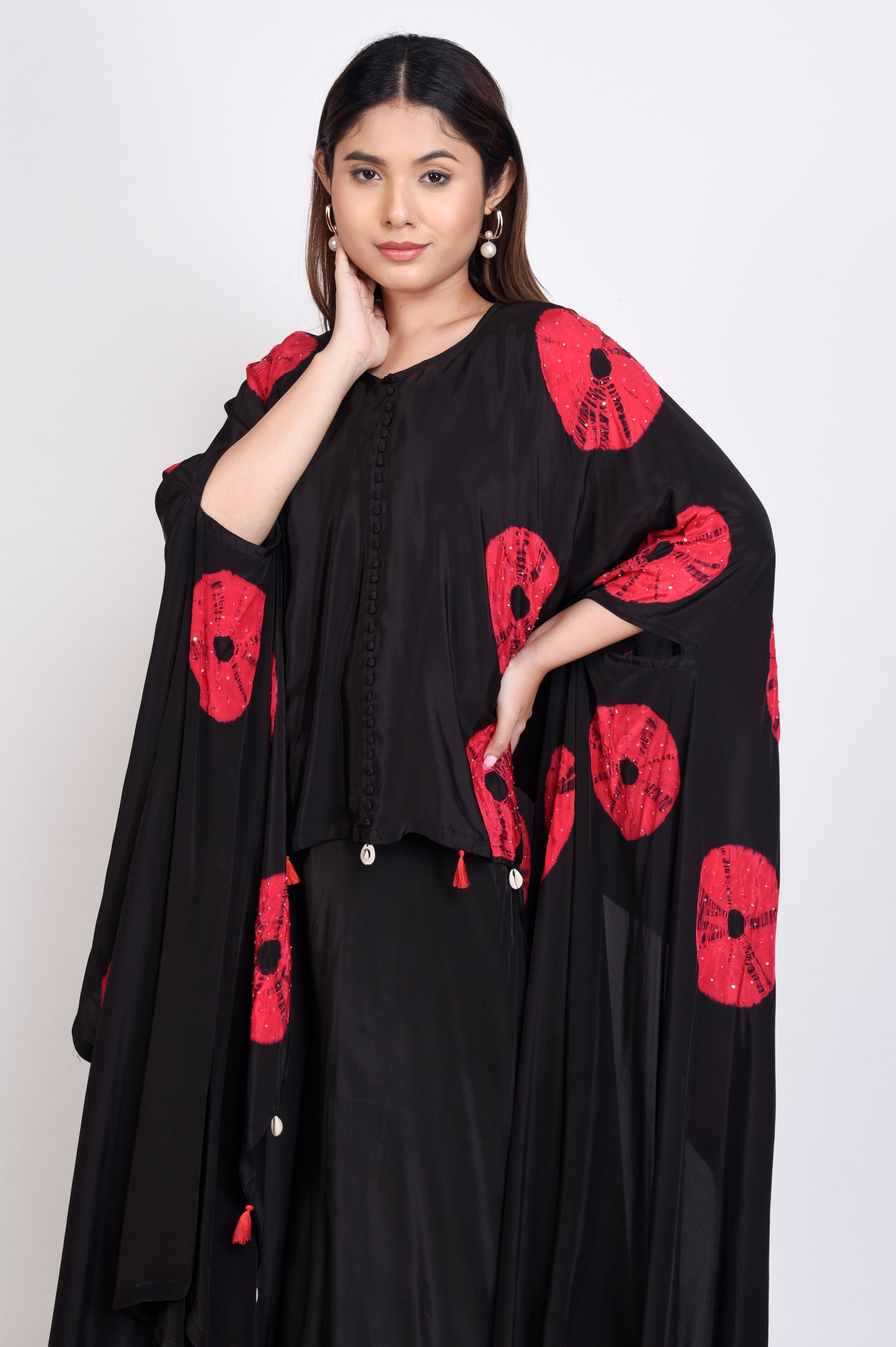 Shibori Printed Cape With Divider Pant