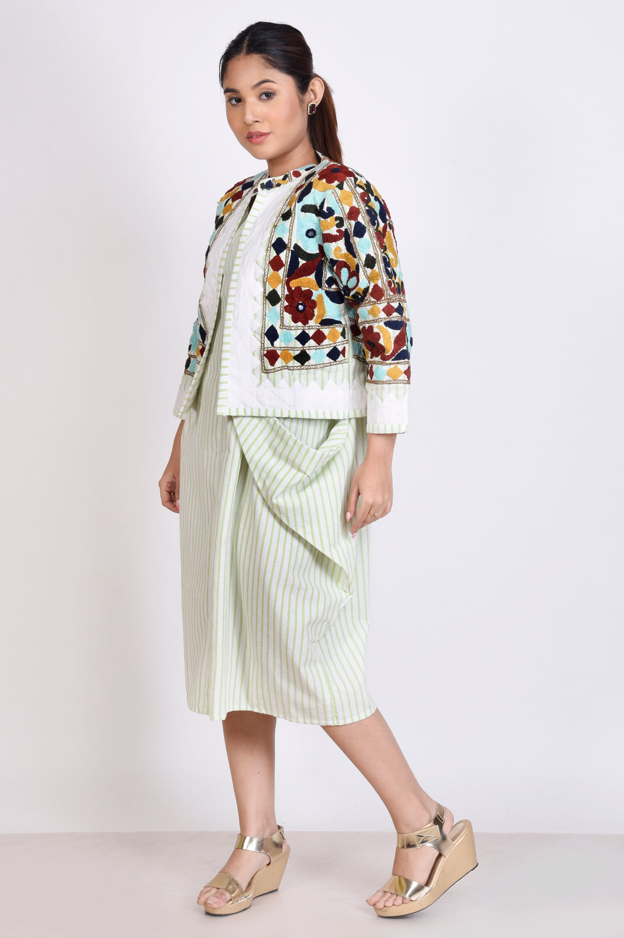 Embroidered Work Short Jacket with Dress