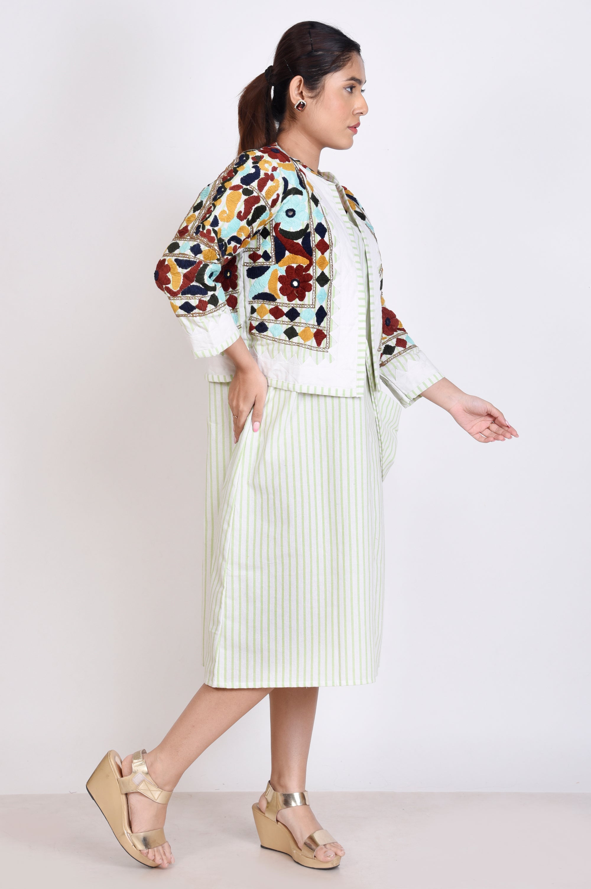 Embroidered Work Short Jacket with Dress